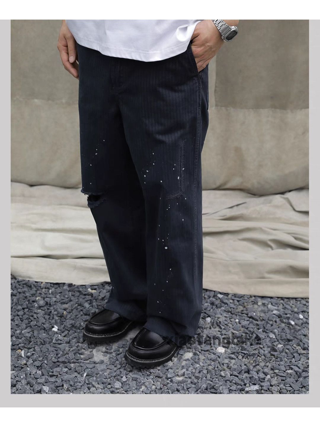 Designer Unisex washed faded loose baggy hiphop ripped pants Size US 30 / EU 46 - 1 Thumbnail