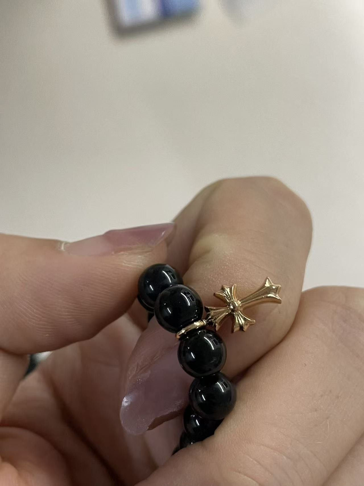 Chrome Hearts Chrome Hearts 6mm Obsidian 22K Gold Cross Beaded Bracelet Size ONE SIZE - 7 Thumbnail