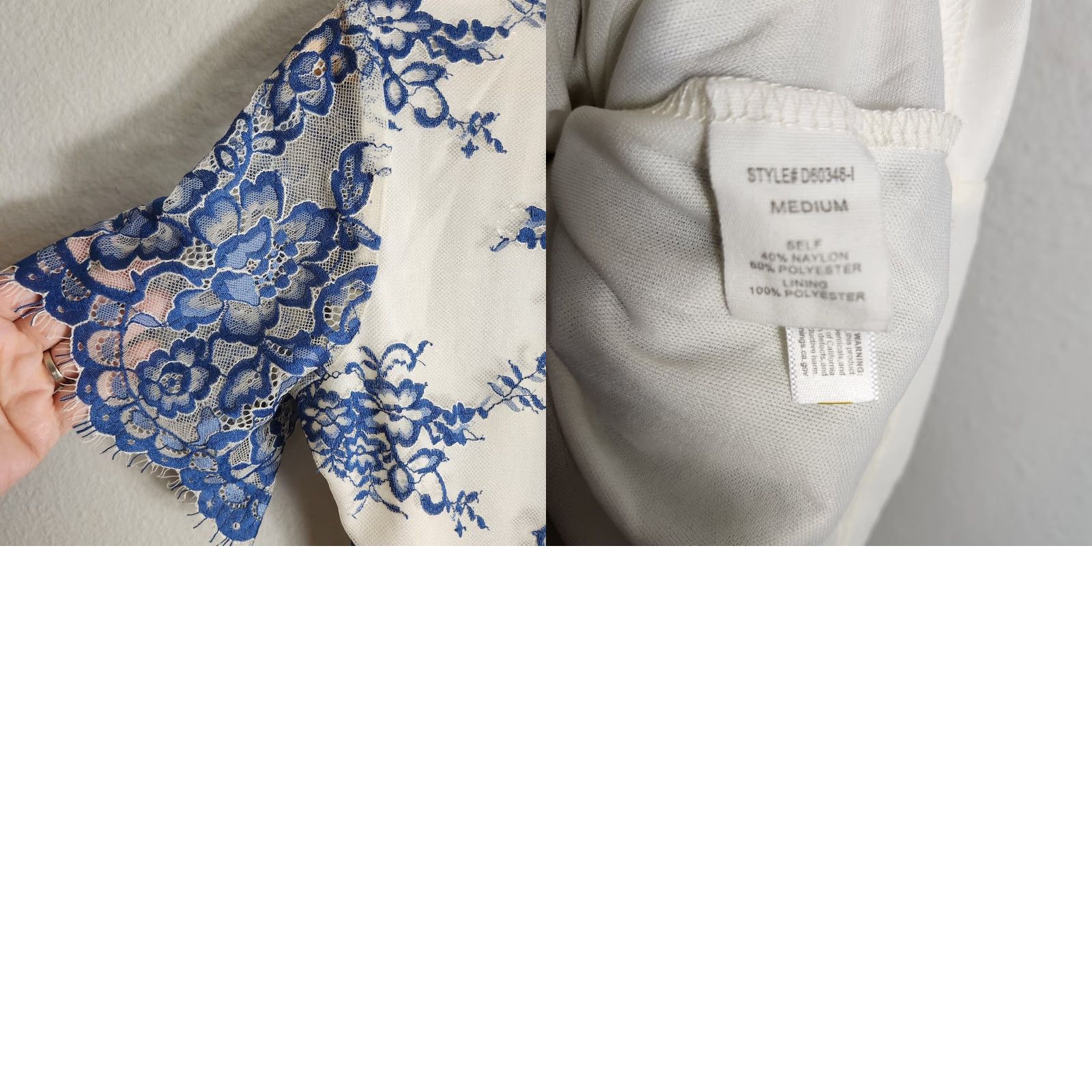 Vintage Peach Love California Maxi Dress White Blue Lace Short Sleeve V-Neck Zip Floral Bohemian Feminine Party/Cocktail M Womens Size 32" / US 10 / IT 46 - 8 Thumbnail