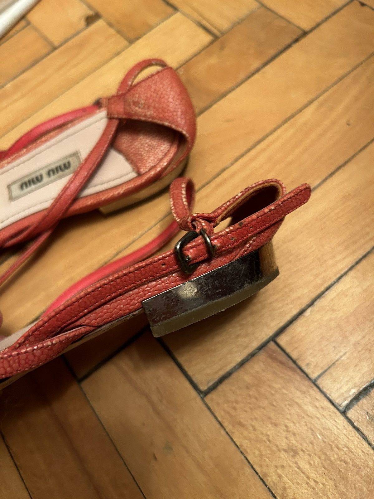 Miu Miu Miu Miu Vintage Strap Sandals With Metal Heel 38 red leather Size US 8 / IT 38 - 6 Thumbnail