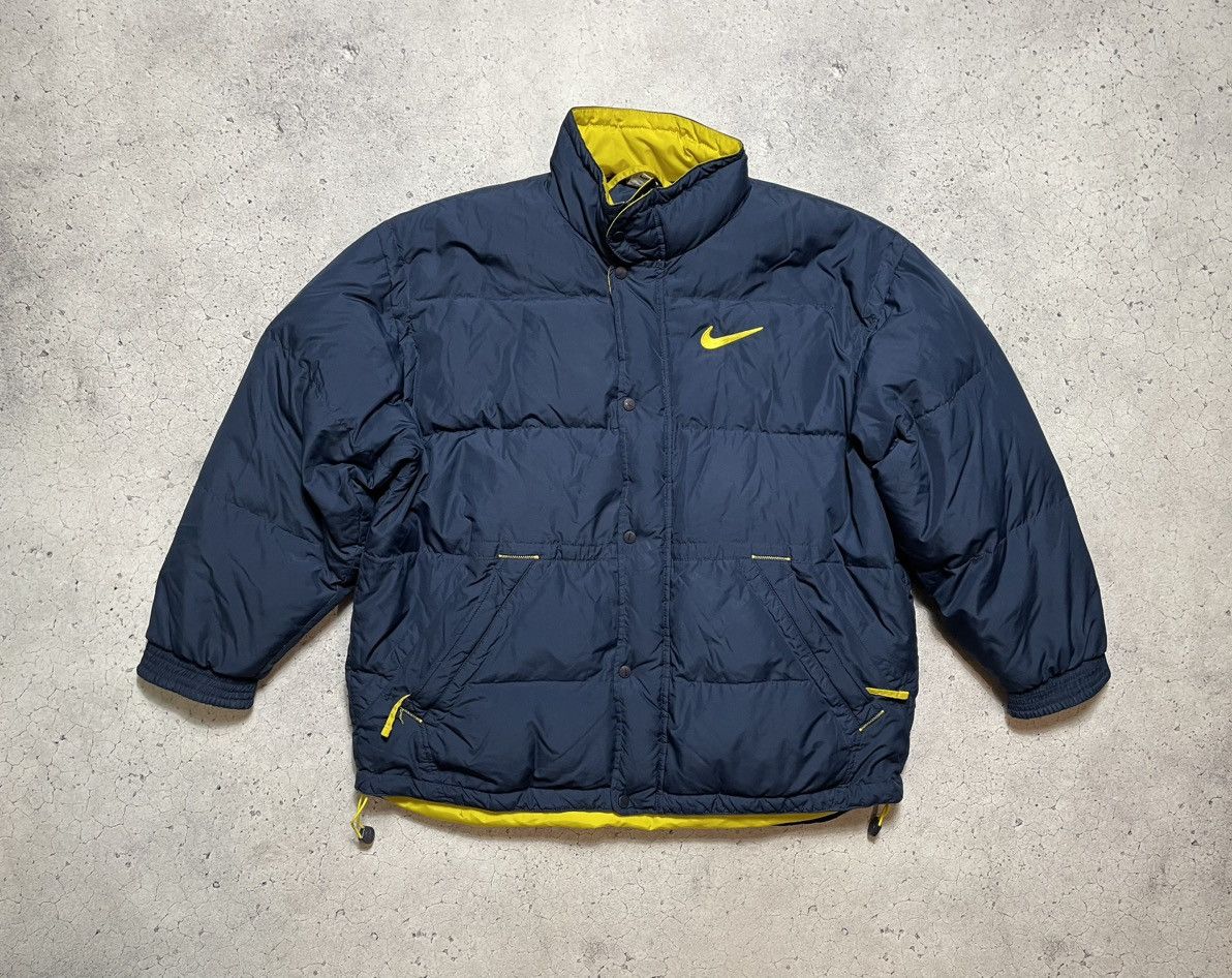 Nike Crazy Vintage 90's Nike Down Puffer Jacket Big Swoosh Drill Size US XL / EU 56 / 4 - 2 Thumbnail