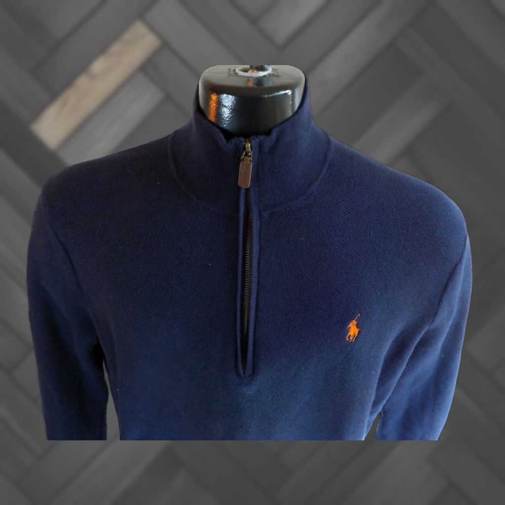Polo Ralph Lauren VINTAGE Polo Ralph Lauren 1/4 Zip Pullover Shirt Navy 100% Pima Cotton Large Mens Logo Mock Neck Size US L / EU 52-54 / 3 - 1 Thumbnail