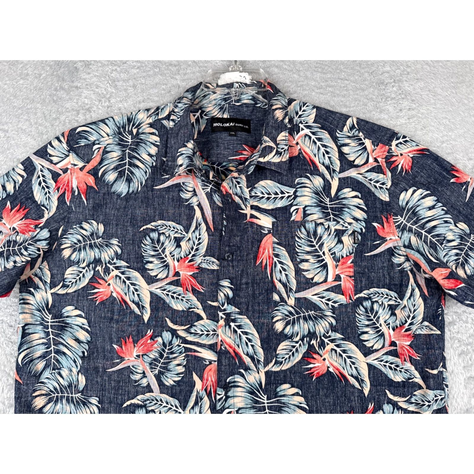 CO Molokai Surf Co Men's Hawaiian Shirt, Short Sleeve, 2XL, Blue, Floral Palm Bird of Paradise, Cotton Button-Up, Casual Beachwear, 90s Inspired, Mens Size US XXL / EU 58 / 5 - 7 Thumbnail