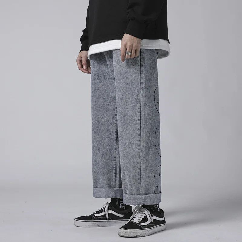 Jean × Vintage Mens Vintage Washed Jeans Hip Hop Smile Face Print Size US 34 / EU 50 - 2 Thumbnail