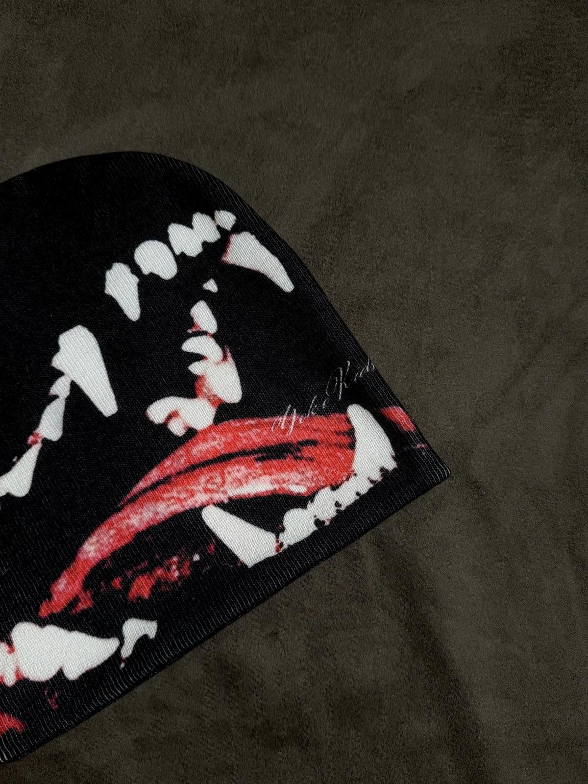 Japanese Brand Yokokids Venom Bite Graphic No Cuff Knit Black Beanie Hat Size ONE SIZE - 2 Thumbnail