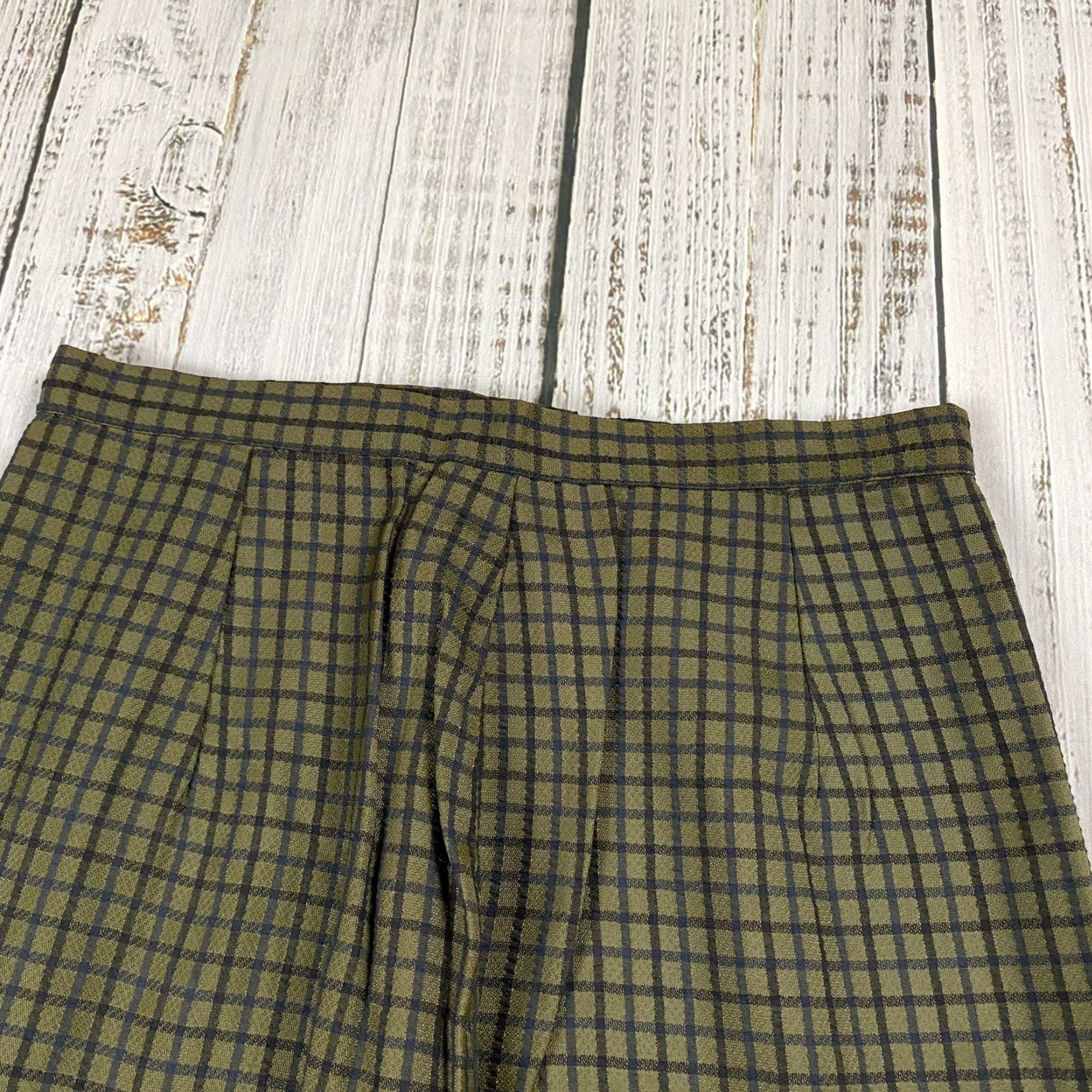 Vintage VINTAGE 1960s UNIONMADE Green/Navy Checkered Wool Woven Skirt Women's Size 14 Pleated Mod/GoGo Size 36" / US 14 / IT 50 - 2 Thumbnail