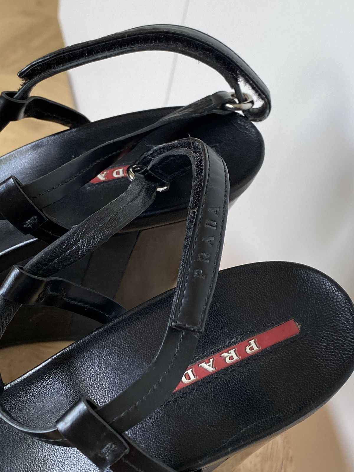 Prada × Vintage Prada Vintage Straps Patent Leather Sandals Platform Wedges Size US 9 / IT 39 - 6 Thumbnail