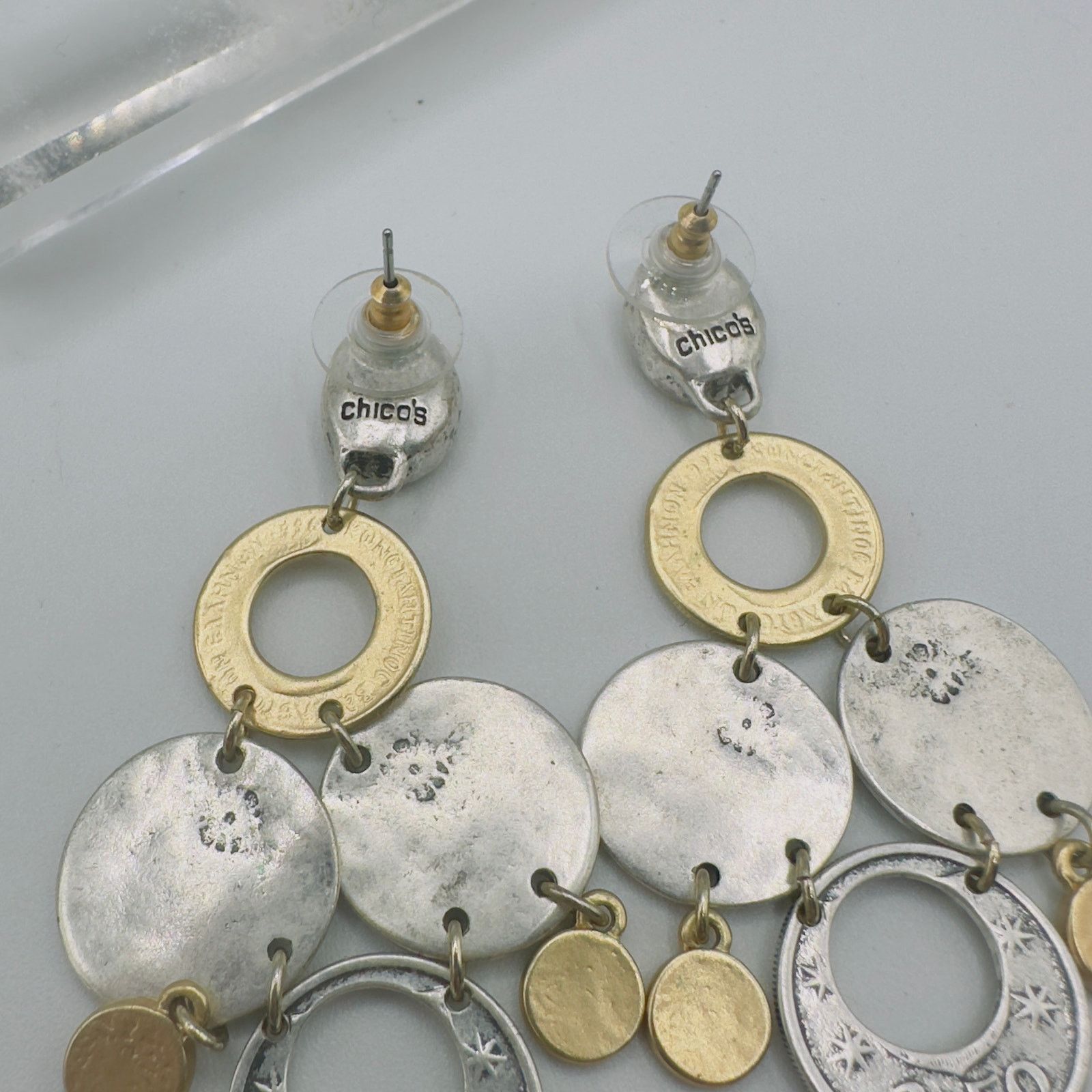 Chicos Chico's Silver Gold Tone Statement Coin Dangle Earrings NWOT Size ONE SIZE - 3 Thumbnail
