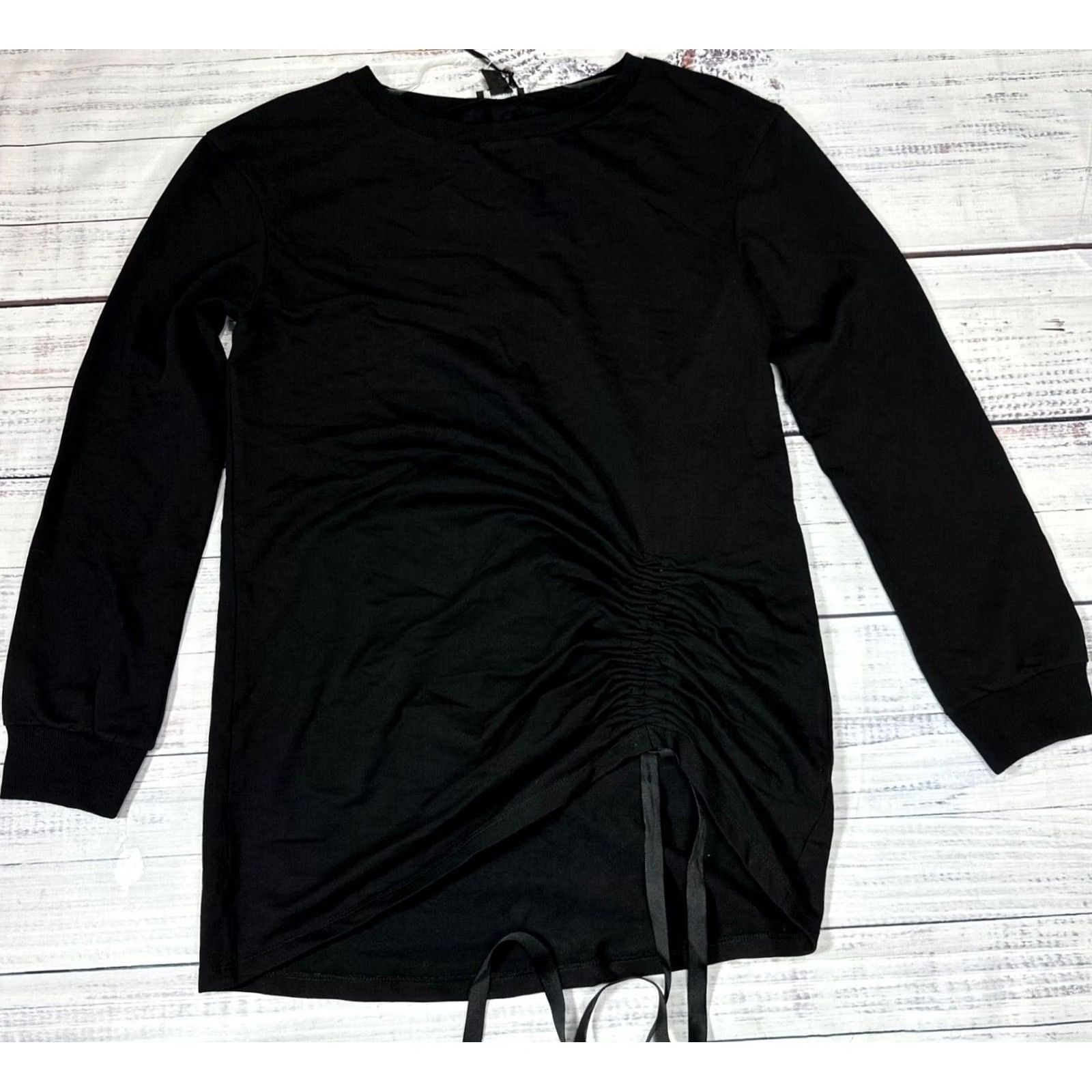 Vintage VINTAGE Halogen Womens Long Sleeve Tunic Top S Black Ruched Tie Hem Pullover Size S / US 4 / IT 40 - 2 Thumbnail