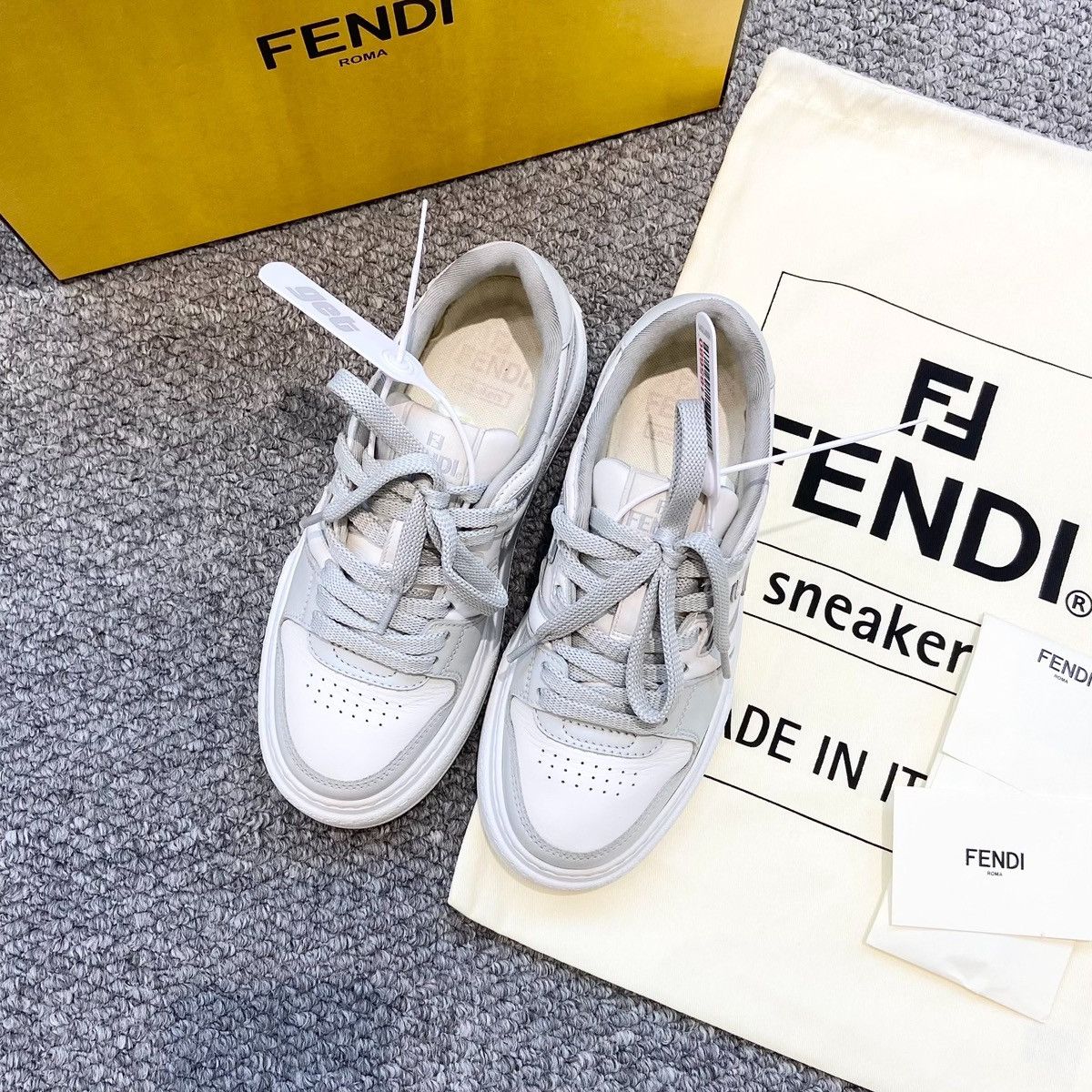 Fendi Fendi Match sneakers in white and gray calf leather Size US 7 / IT 37 - 1 Thumbnail