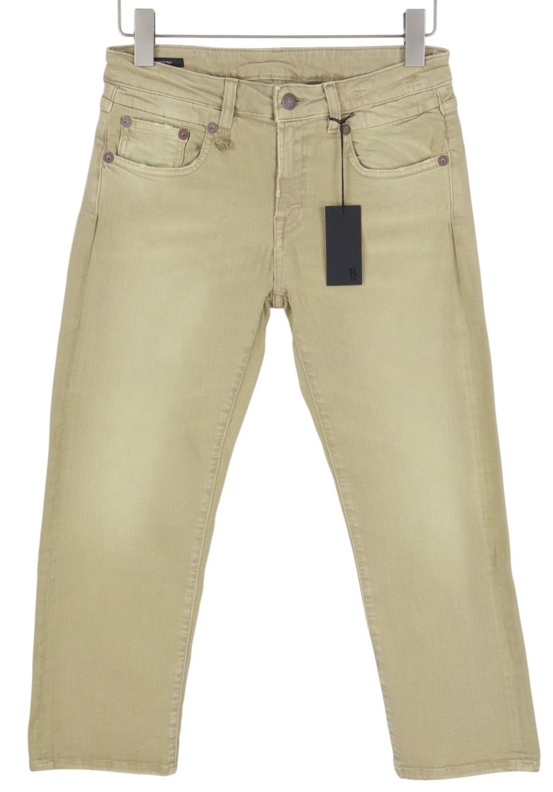 R13 BOY STRAIGHT 28 Khaki Stretch Cropped Light Denim 86305 Size 28" / US 6 / IT 42 - 3 Thumbnail