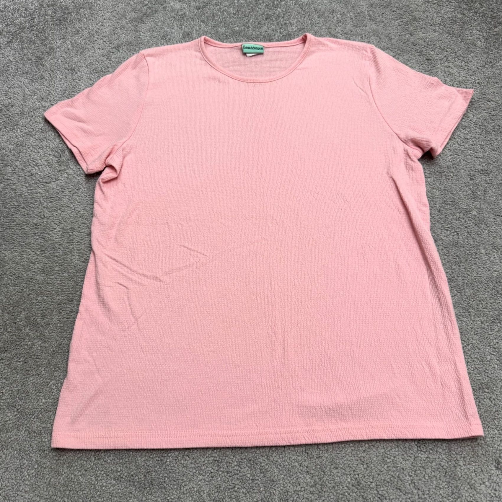 Vintage Sara Morgan Textured Basic T-Shirt Womens Large Pink Short Sleeve Crew Tee Top Size L / US 10 / IT 46 - 2 Thumbnail