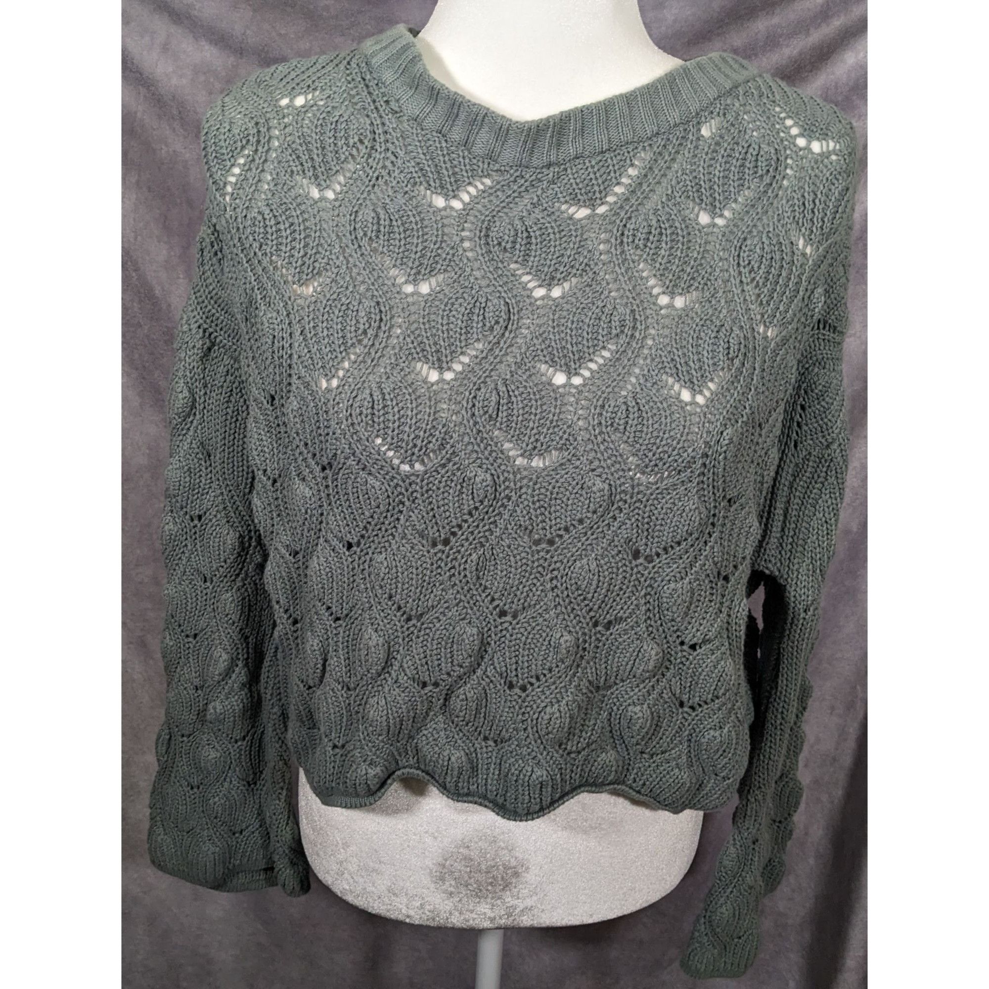 Other Moon & Madison Green/Grey Cropped Sweater Size S / US 4 / IT 40 - 7 Thumbnail