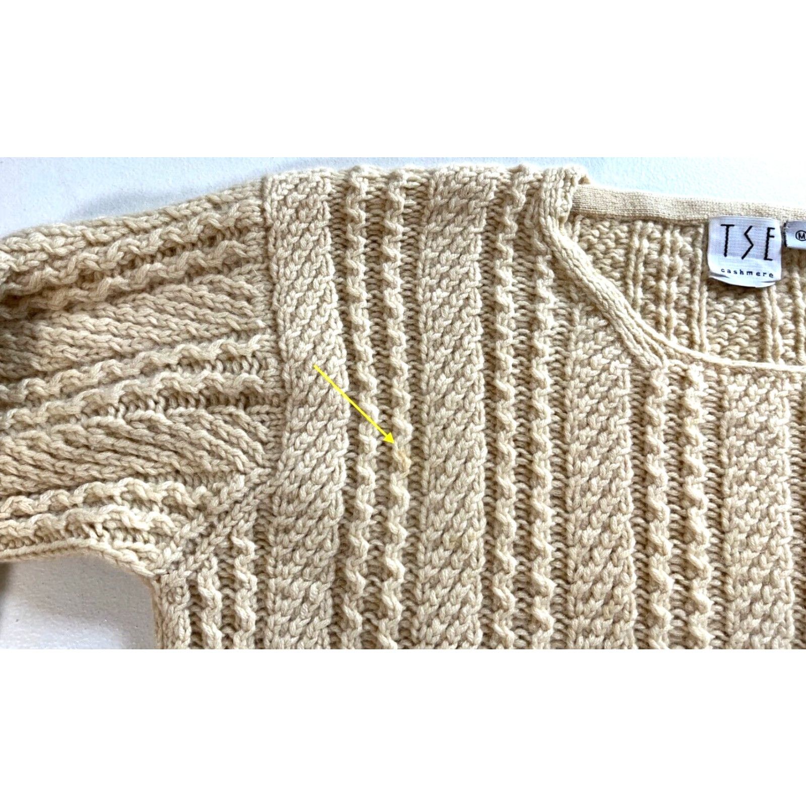 Tse VINTAGE TSE Women's Cable Knit Cashmere Sweater Sz M Crew Neck Ivory 90s Pullover Womens Size M / US 6-8 / IT 42-44 - 5 Thumbnail