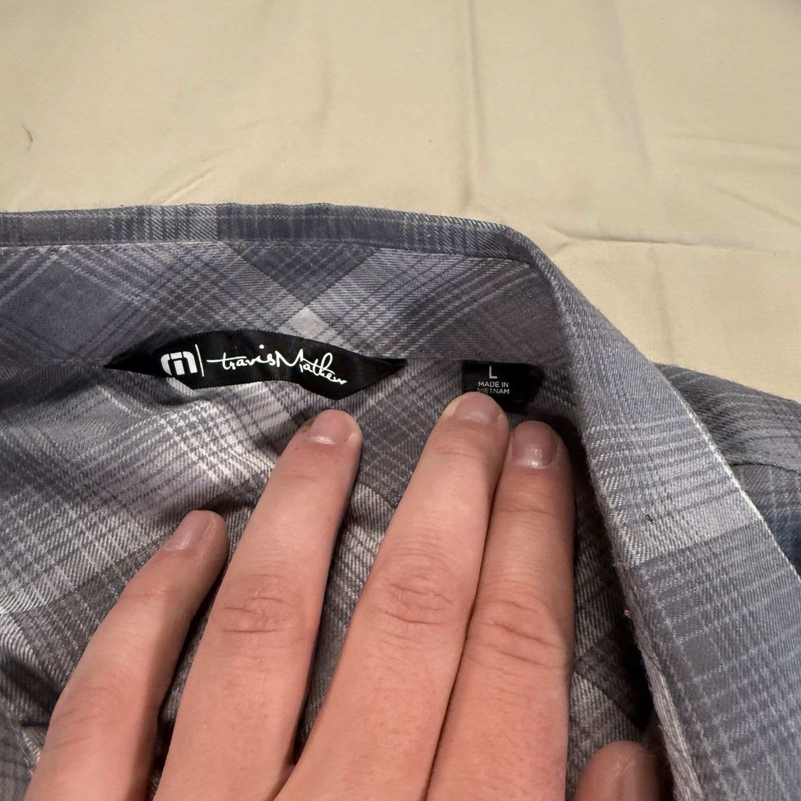 TravisMathew Travis Mathew Mens L Grey Plaid Lightweight Long Sleeve Size US L / EU 52-54 / 3 - 3 Thumbnail