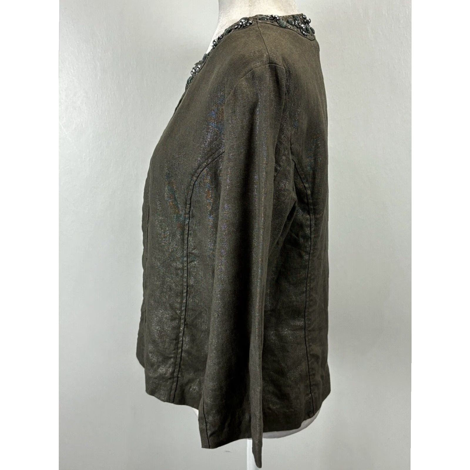 Vintage Chicos Beaded Linen Jacket Gray Medium Womens Size XS / US 0-2 / IT 36-38 - 2 Thumbnail