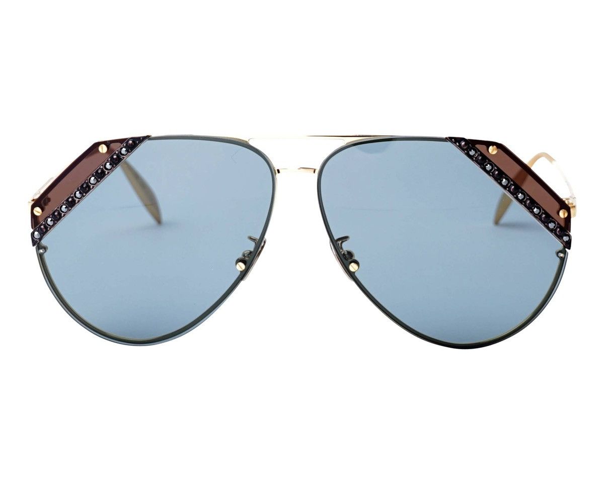 Alexander McQueen New Vintage McQueen Aviator Gold Blue Cut Lenses AM0117 003 Size ONE SIZE - 2 Thumbnail