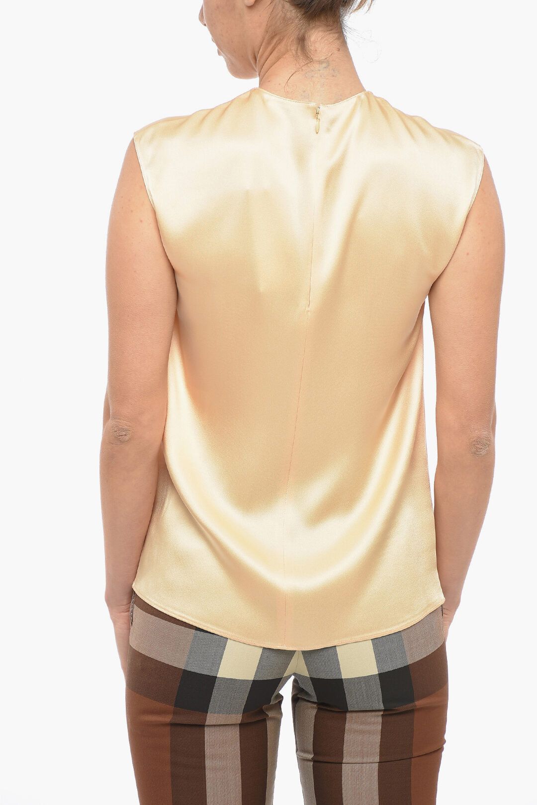 Stella McCartney og1mm0824 Sleeveless Satin Top With Back Zip in Light Yellow Size S / US 4 / IT 40 - 2 Thumbnail