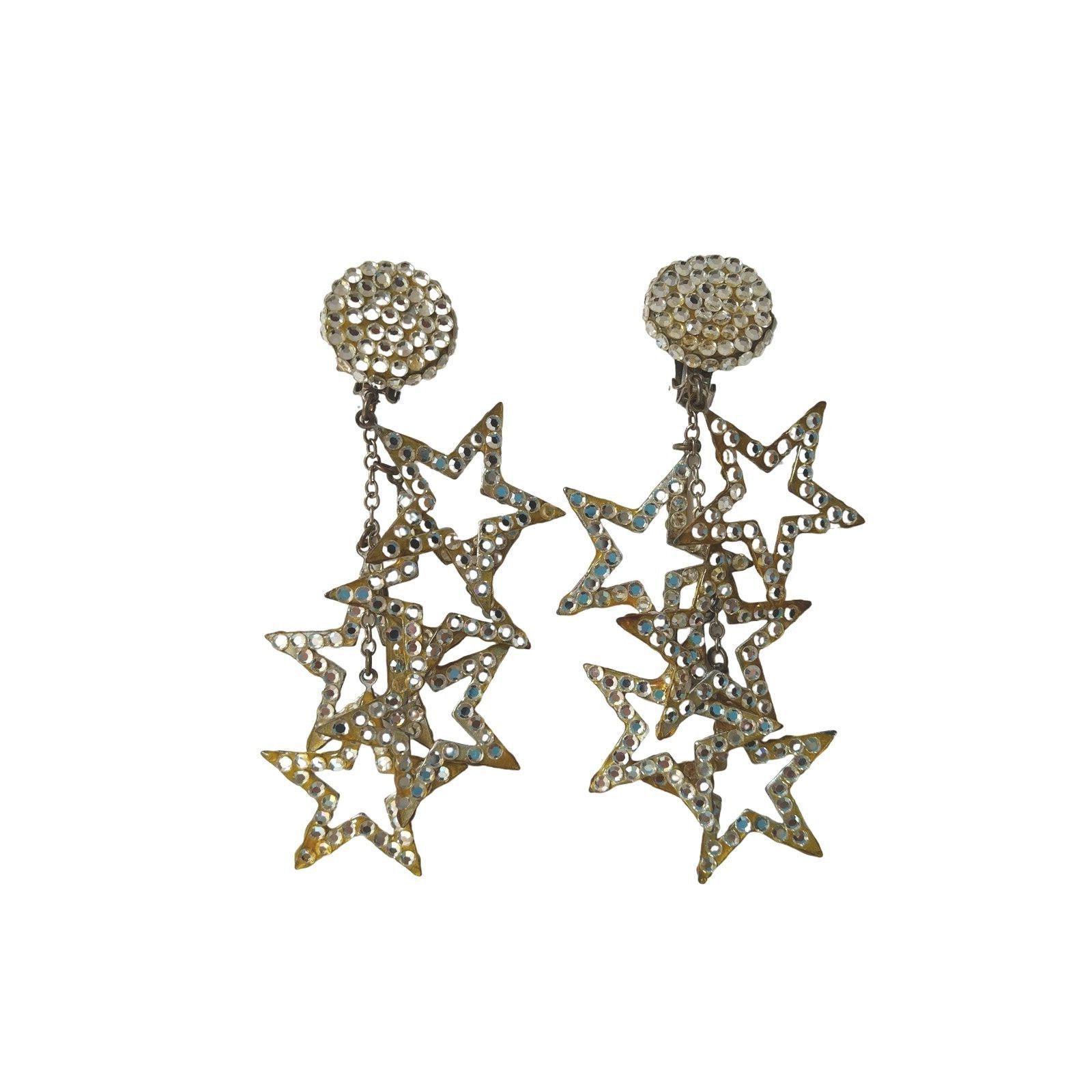 The Unbranded Brand Vintage Silver Paved Crystal Sparkling Stars Dangle Earrings Size ONE SIZE - 1 Thumbnail