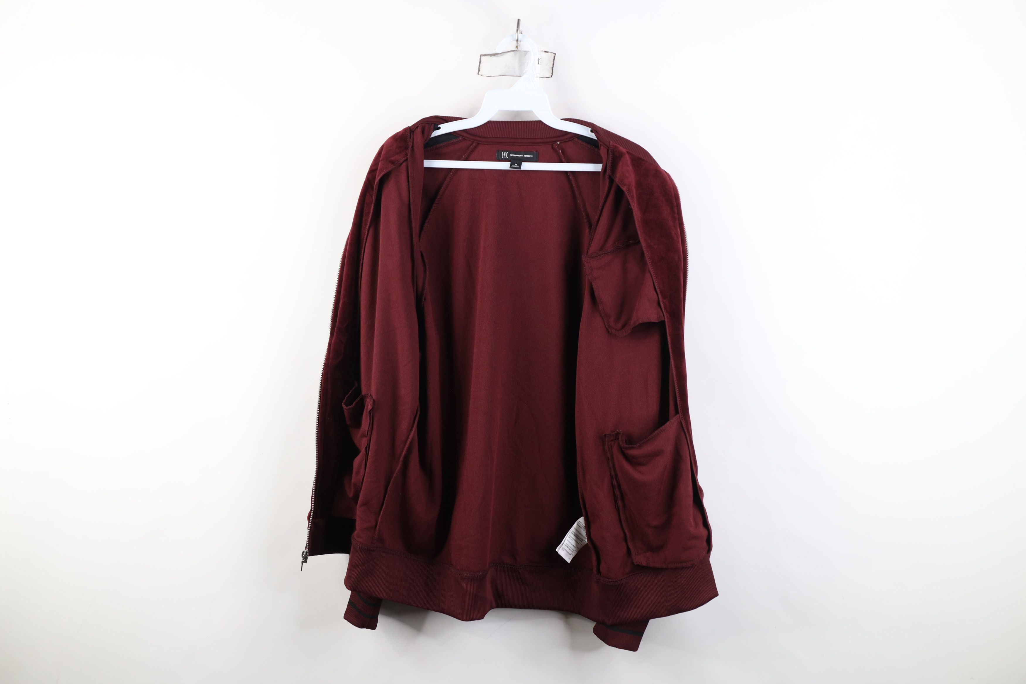 Vintage Y2K Streetwear Velour Full Zip Jacket Burgundy Red Black Size US M / EU 48-50 / 2 - 9 Thumbnail