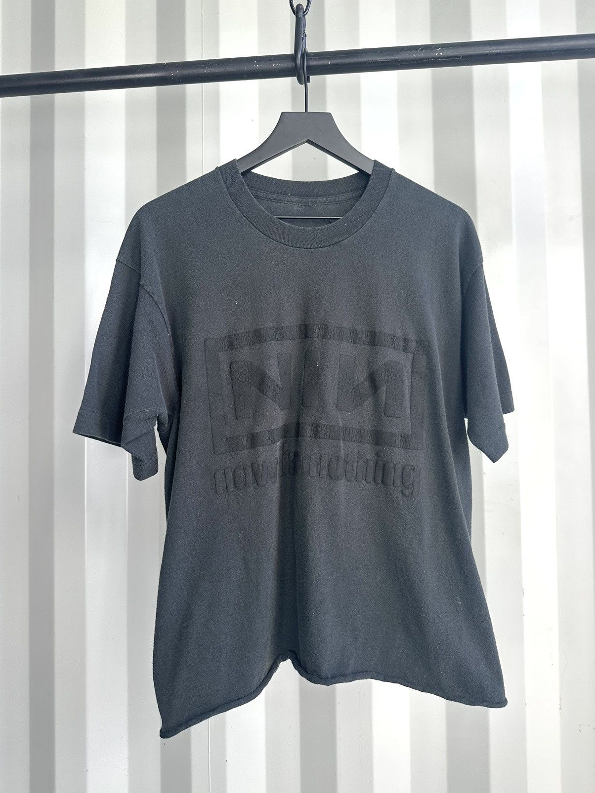 image of Band Tees x Vintage Nine Inch Nails Cutoff Crop Logo Tee in Black, Men's (Size Large)