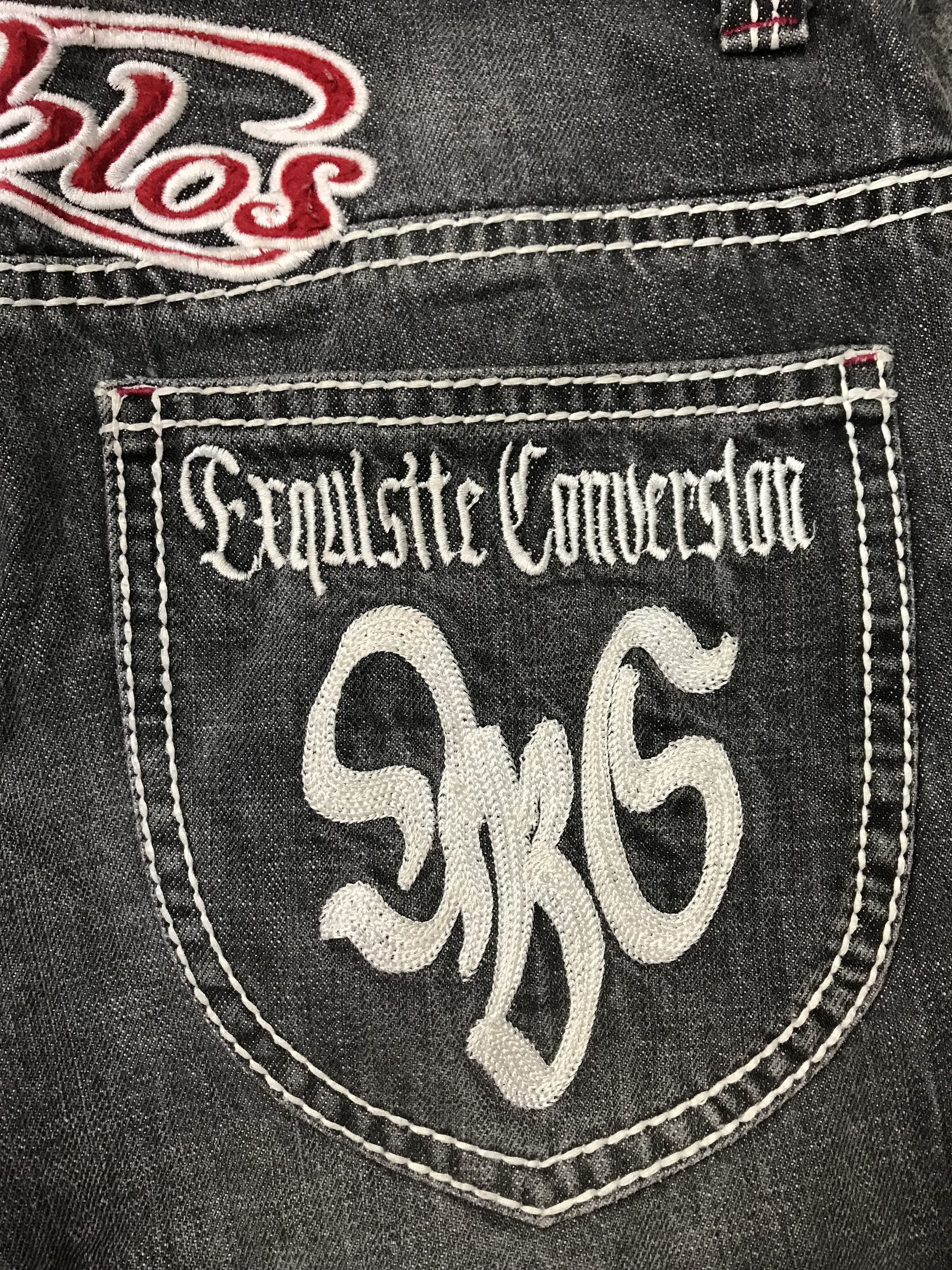 Japanese Brand Diablos Exquilsite Converslou Black Jeans Embroidery Logo Size 29" - 6 Thumbnail