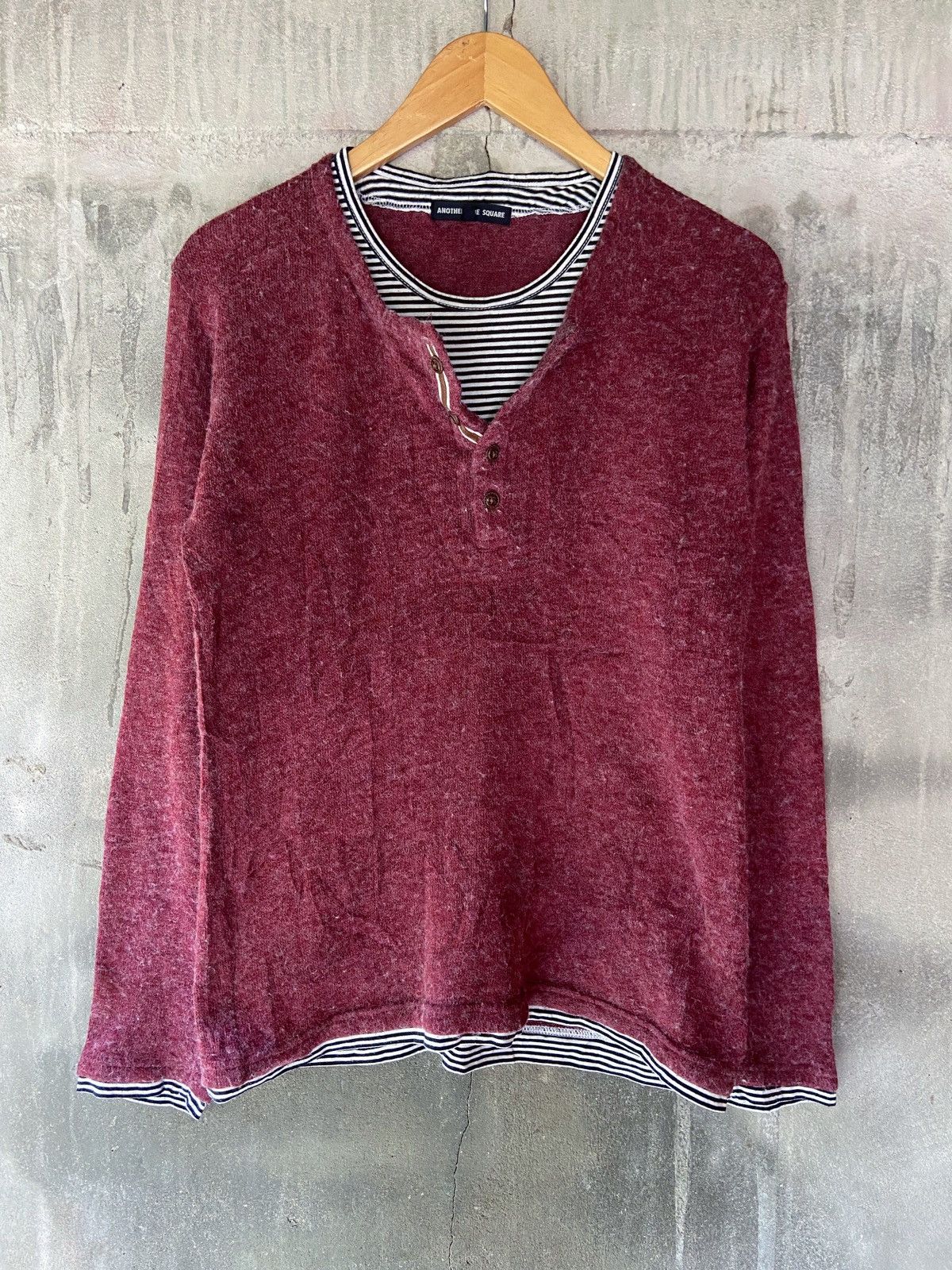 Japanese Brand DOUBLE LAYER STYLE ANOTHER SIDE SQUARE KNIT STRIPED Size US M / EU 48-50 / 2 - 1 Thumbnail