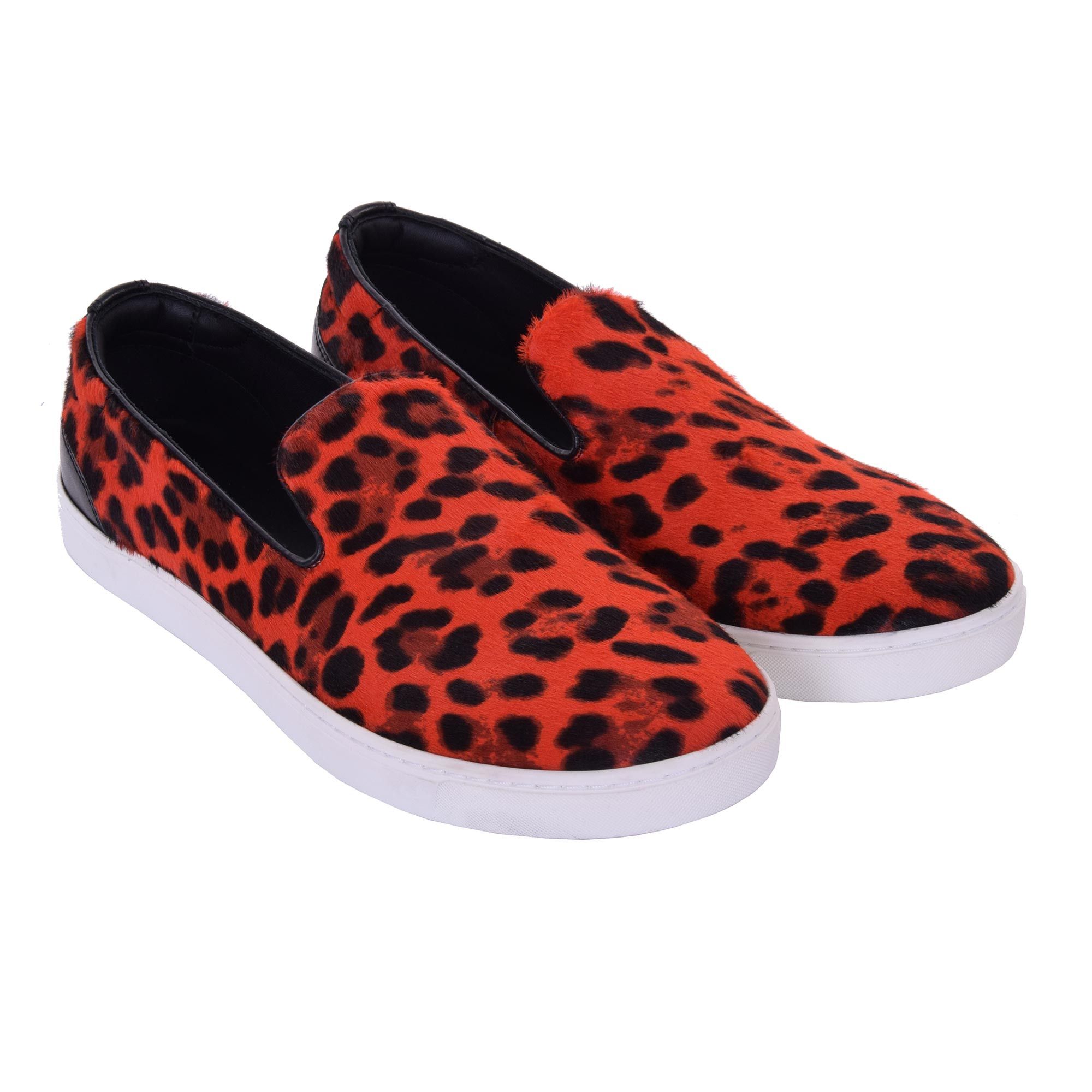 Dolce Gabbana Fur Slip-On Sneaker Shoes LONDON with Leopard