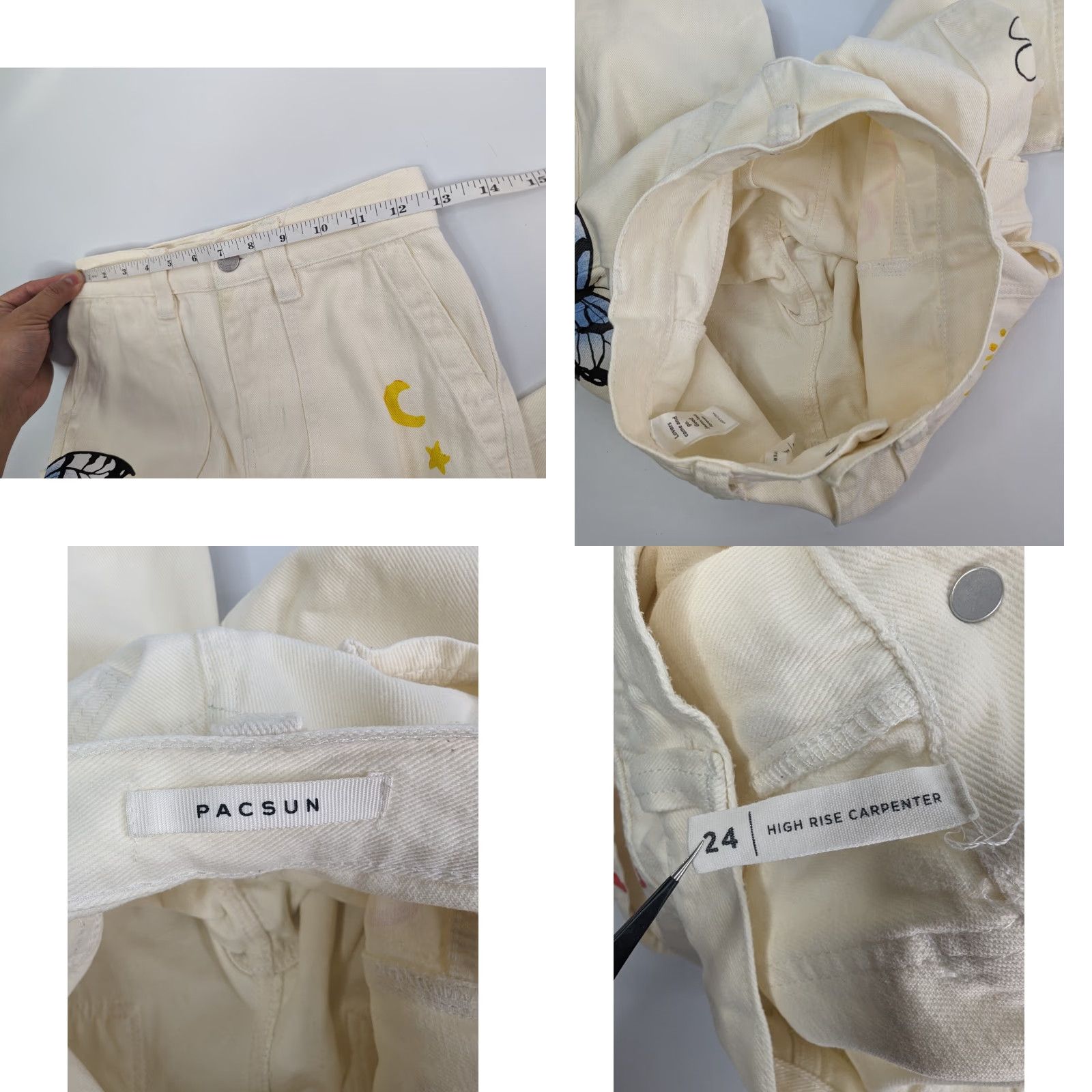 Pacsun Pacsun High Rise Carpenter Cargo Beige Jeans 24 Hippie Hipster Butterfly Size 42" / US 20 - 9 Thumbnail