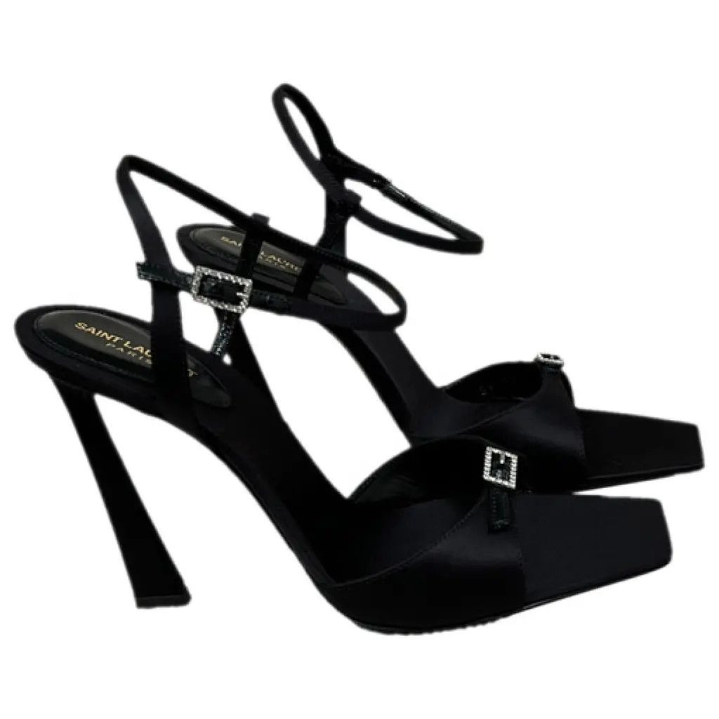 Saint Laurent Paris o1b1hav110924 Venue Sandals in Crepe Satin in Black Size US 6.5 / IT 36.5 - 2 Thumbnail