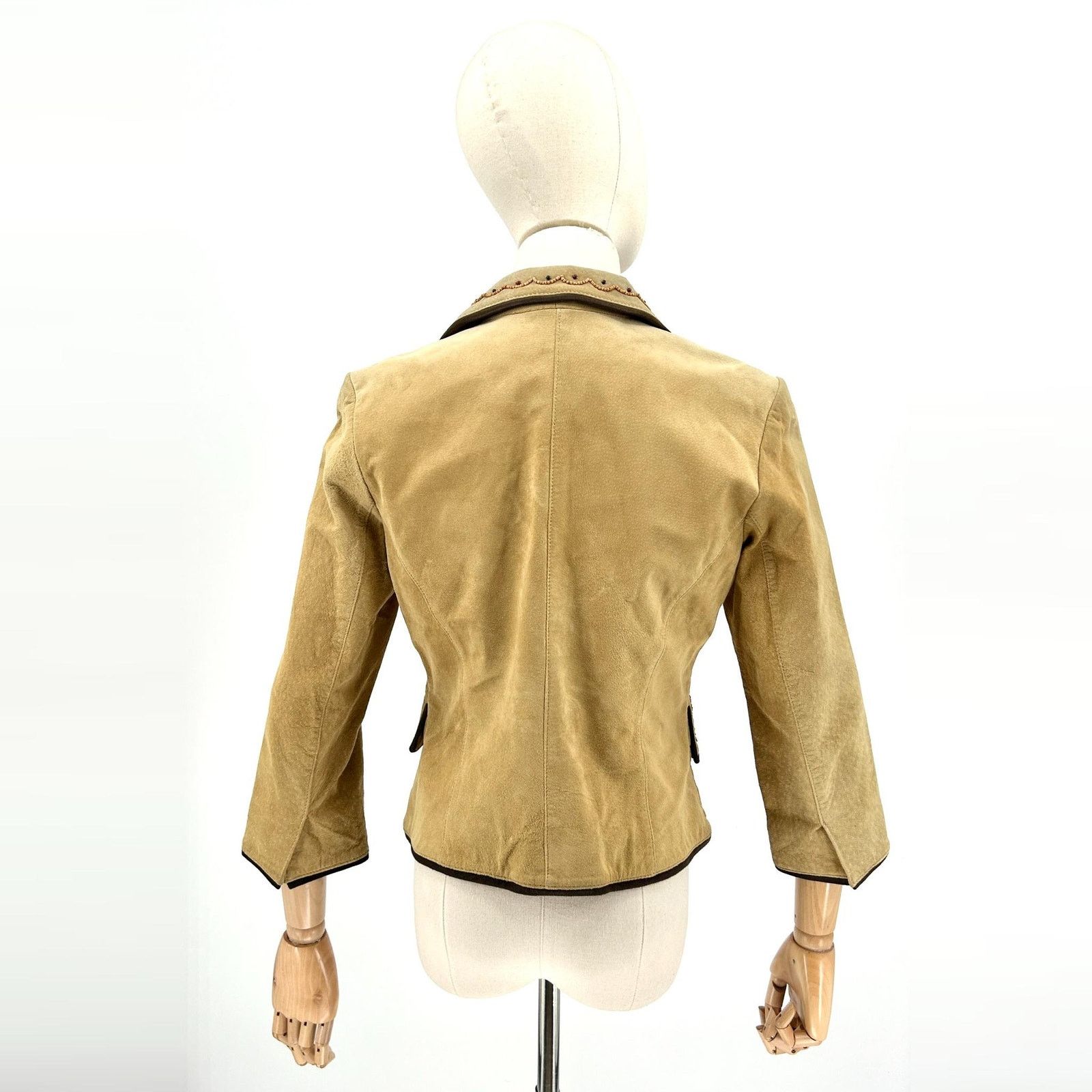 Vintage 90s Margaret Godfrey Tan Genuine Suede Beaded Western Blazer Size S / US 4 / IT 40 - 5 Thumbnail