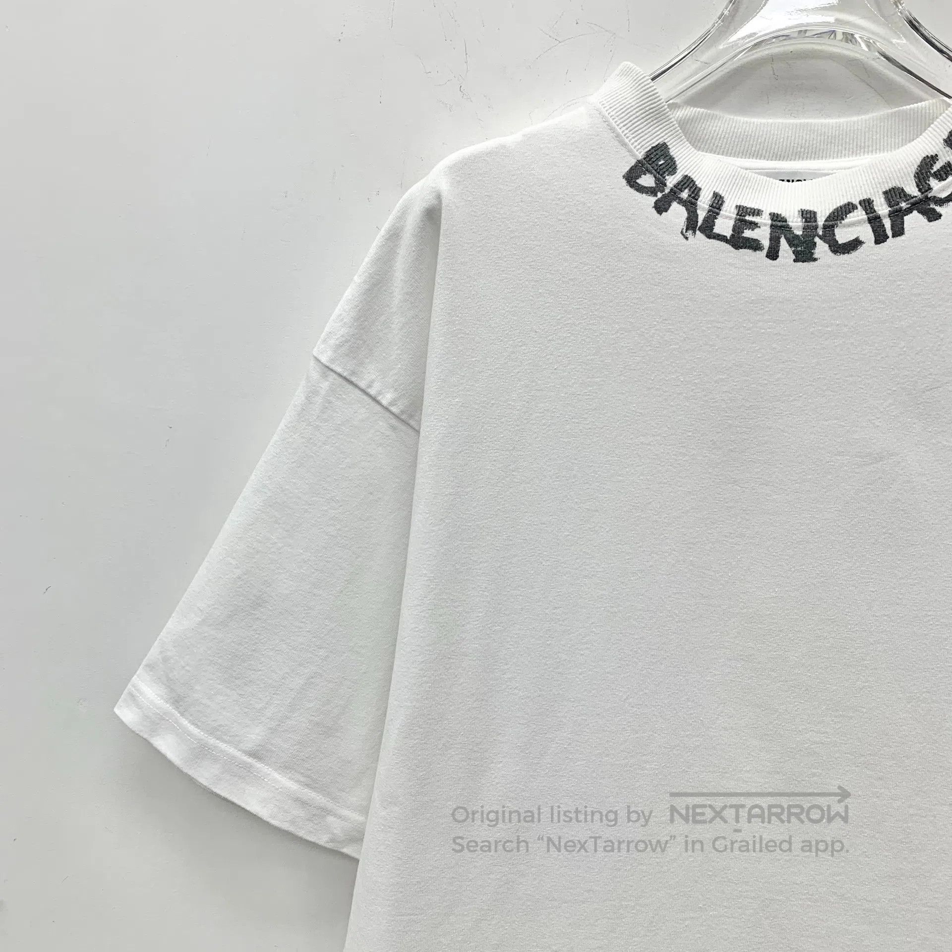 Balenciaga Balenciaga White Logo Letter Printed Cotton Round Neck Sho Size US S / EU 44-46 / 1 - 3 Thumbnail