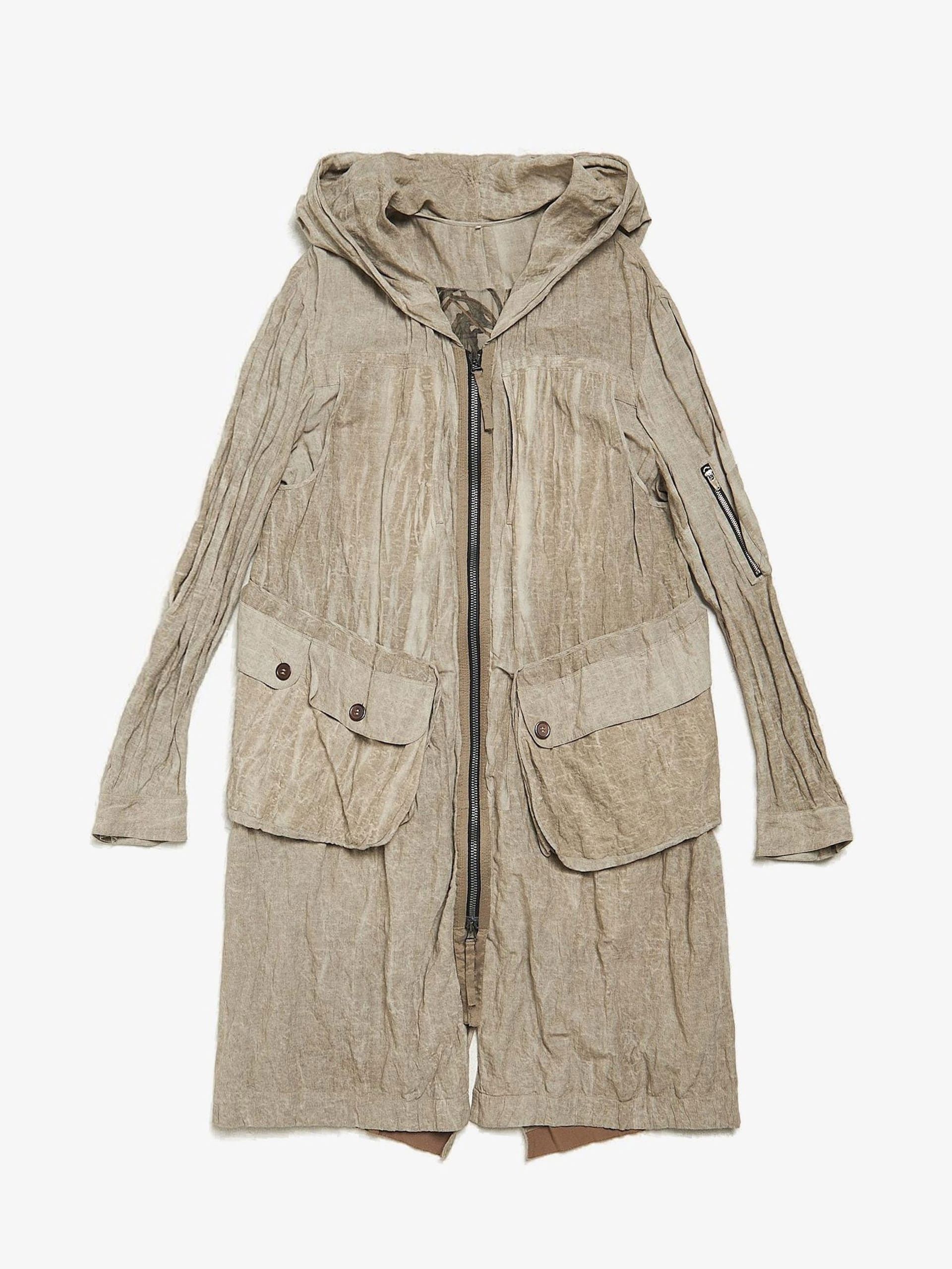 Ziggy Chen Gray Washed Deconstructed Hooded Cupro Coat Size US L / EU 52-54 / 3 - 1 Thumbnail