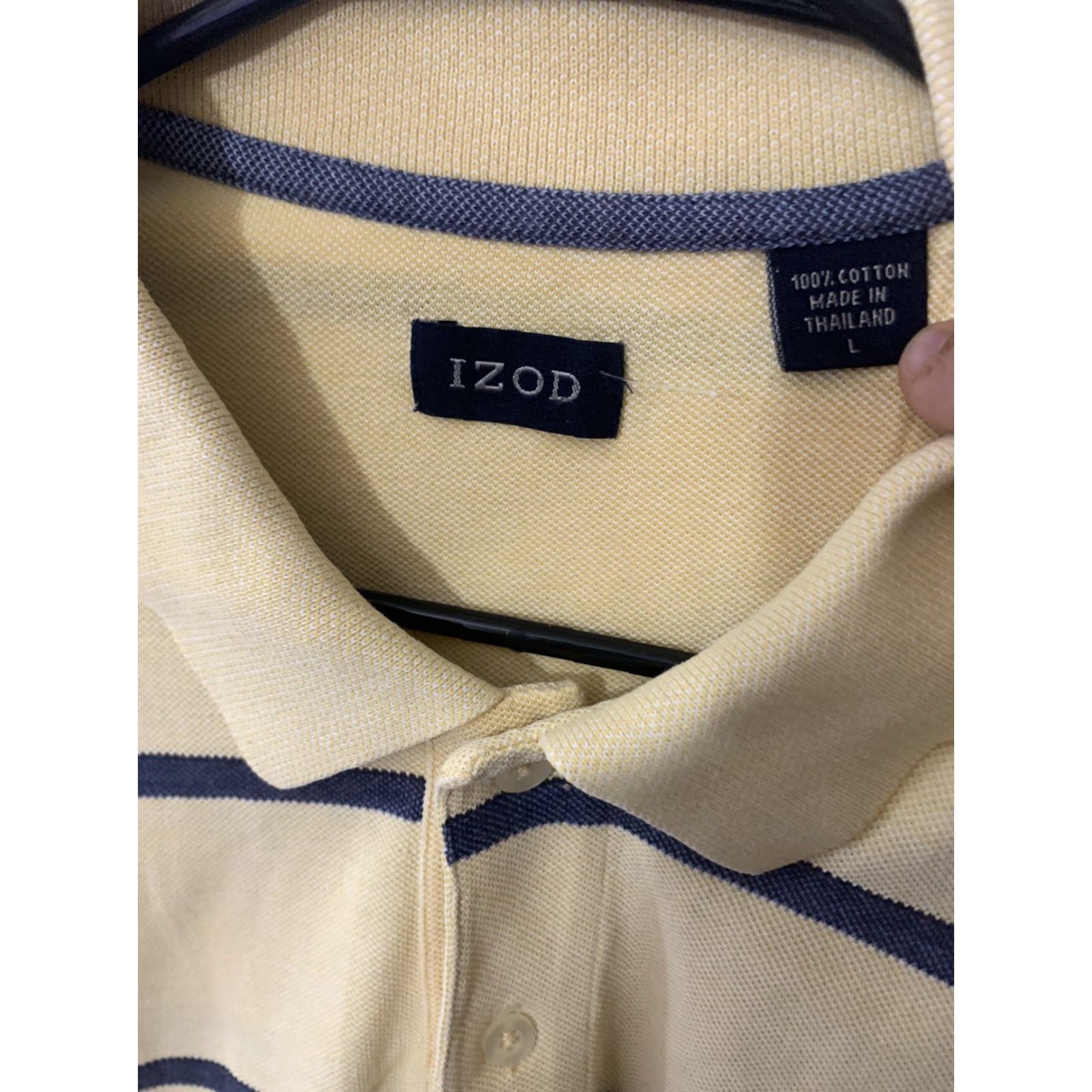 Izod IZOD Polo Shirt Men's Large Yellow/Navy Stripe Polo Shirt L Yellow Navy Striped Logo Golf Shirt Mens Size US L / EU 52-54 / 3 - 2 Thumbnail