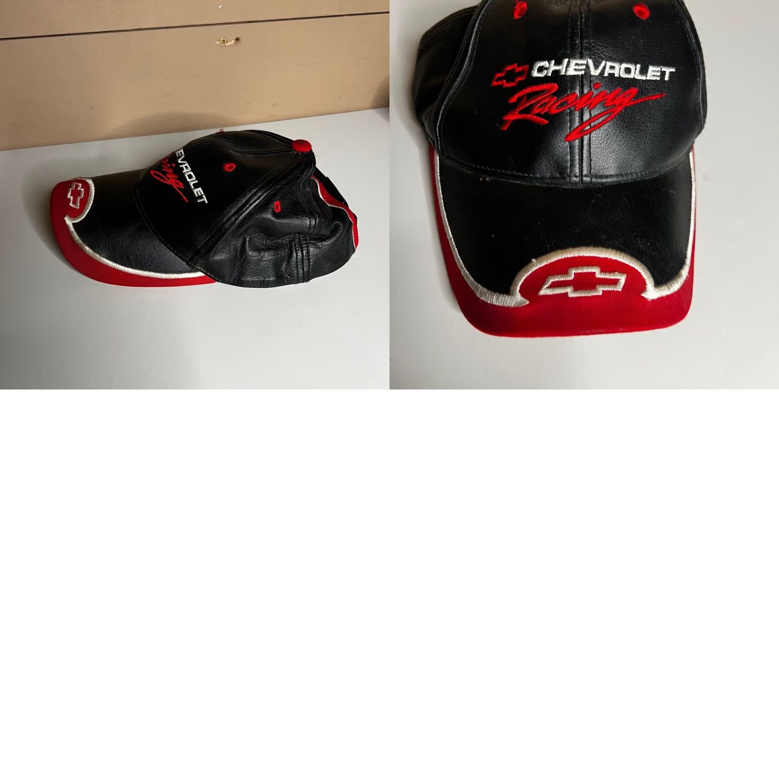 NASCAR Chevrolet Racing NASCAR Hat Black Red 100% Leather Adjustable Strapback Cap GM Size ONE SIZE - 8 Thumbnail