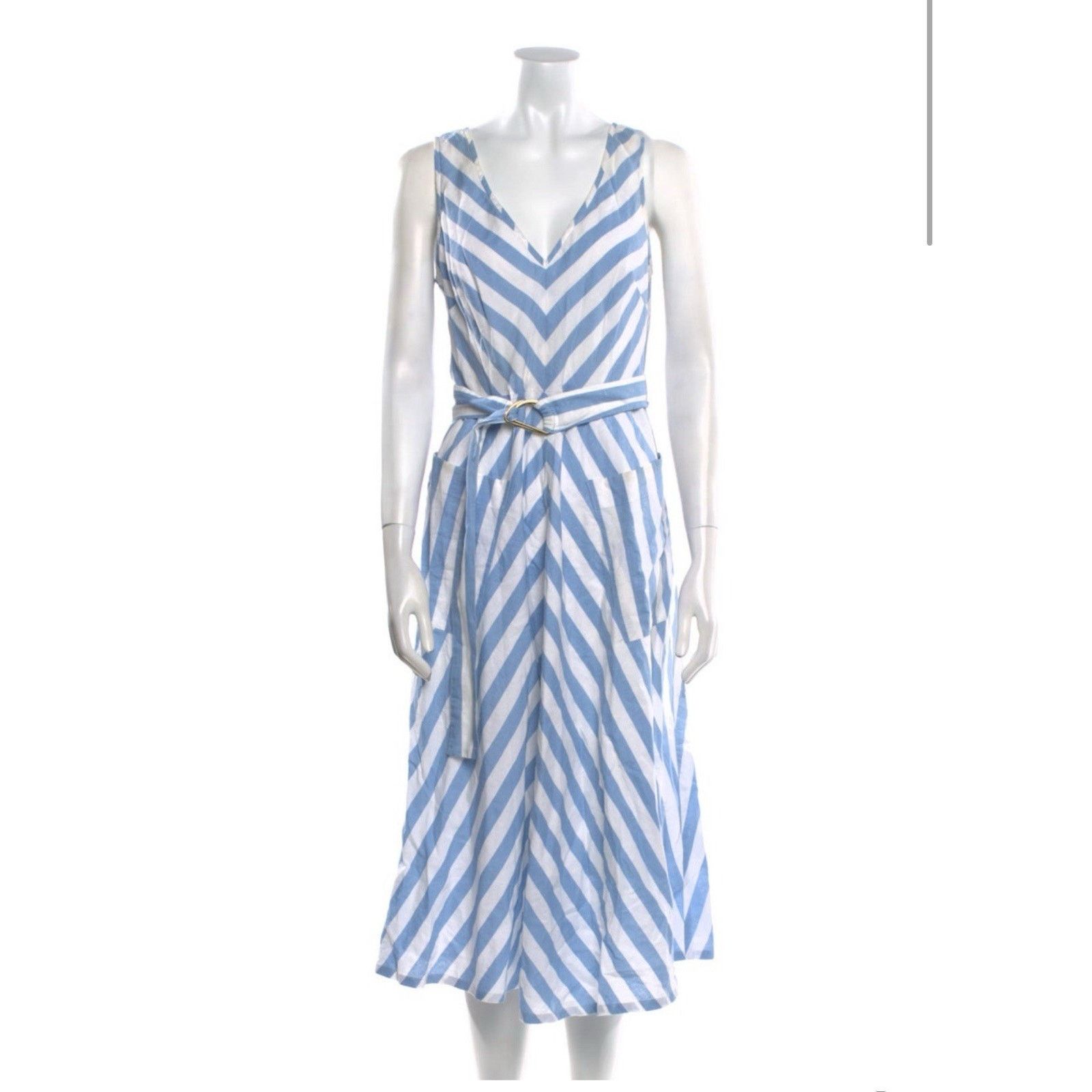 Kate Spade Kate Spade Deck Stripe Linen Blend V Neck Midi Dress Blue 8 Size M / US 6-8 / IT 42-44 - 3 Thumbnail
