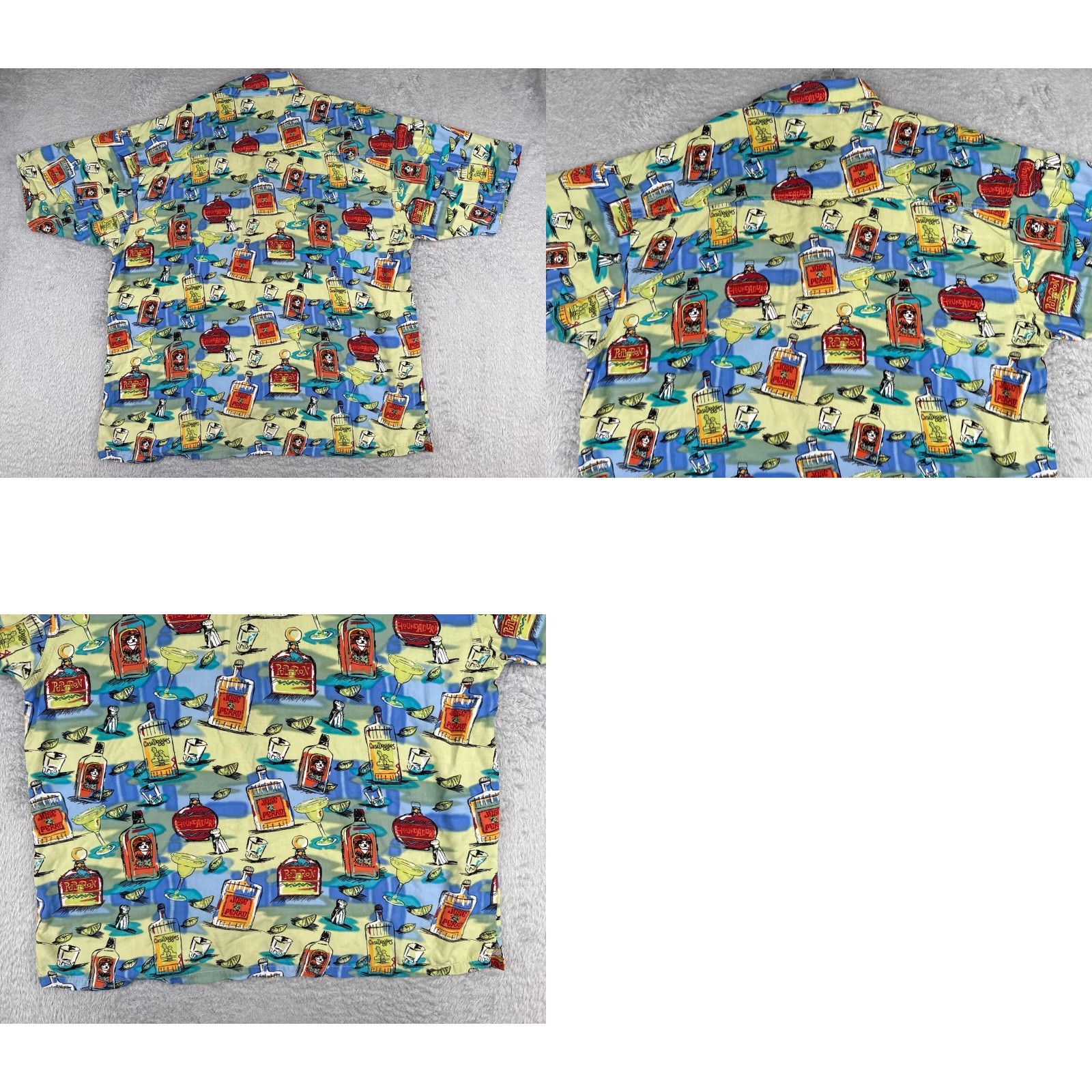 Big Dogs Shirt Adult 2XL XXL 100% Rayon Blue Green Fruits Cocktails Hawaiian
