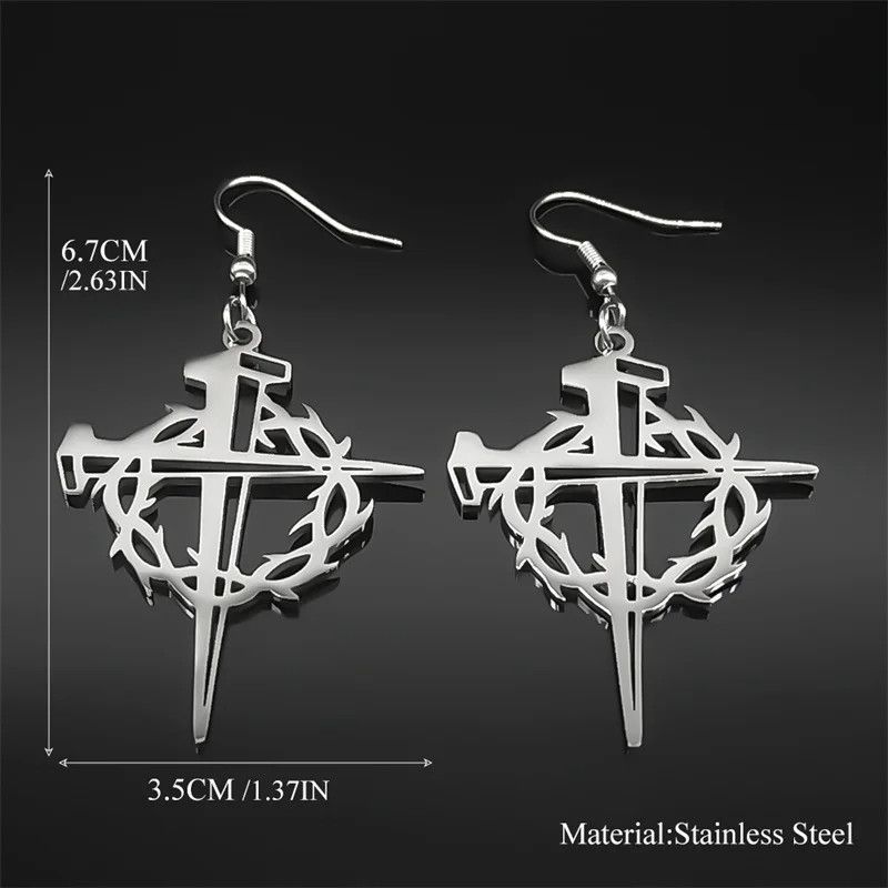 Jewelry Jesus Crown Of Thorns Cross Drop Earrings Jewelry Gift Size ONE SIZE - 6 Thumbnail