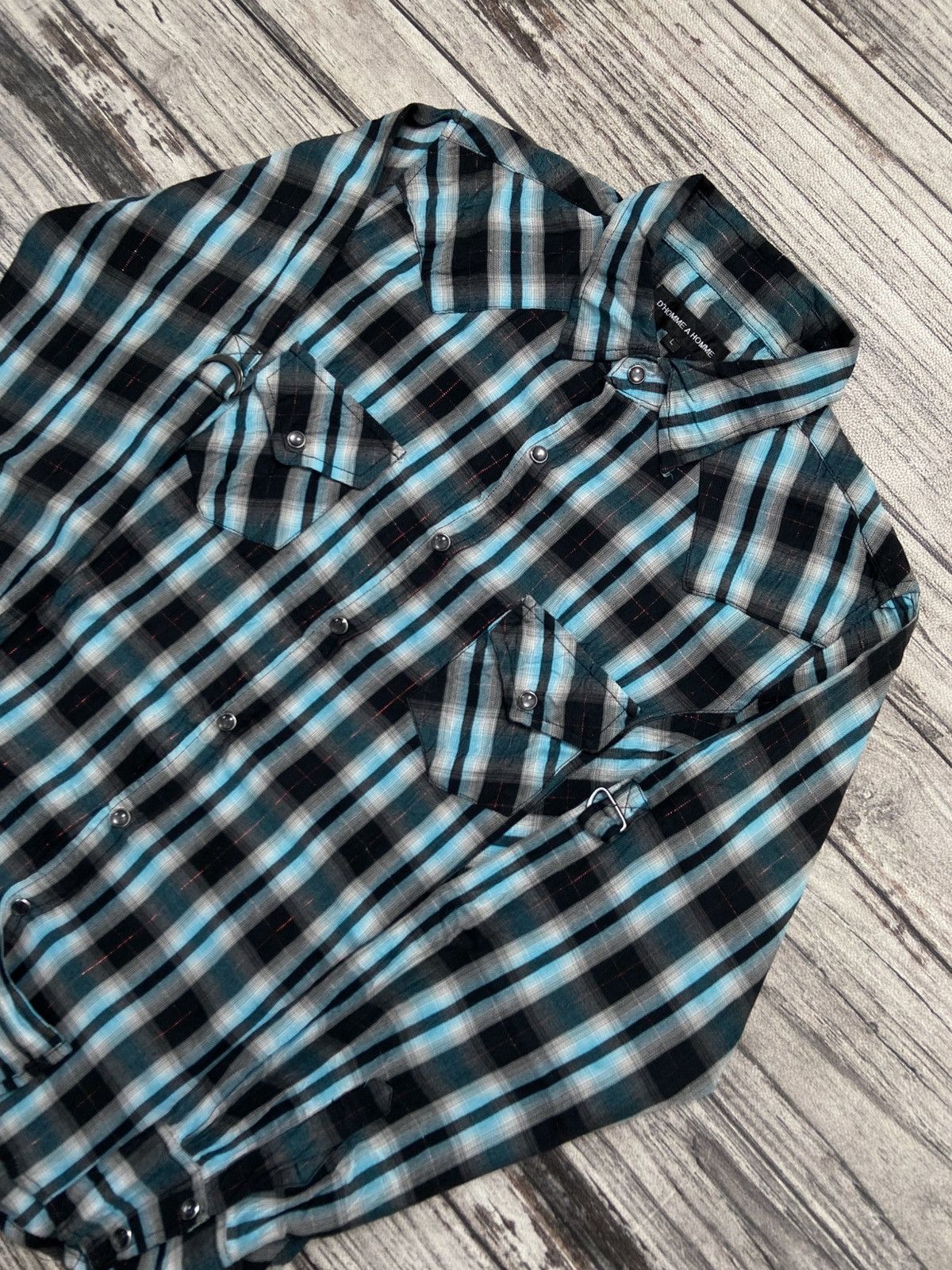 5351 POUR LES HOMMES × Issey Miyake × Le Grande Bleu (L.G.B.) 🔥 D’HOMME A HOMME 🔥 2000s Sheer Plaid Shirt Size US L / EU 52-54 / 3 - 3 Thumbnail