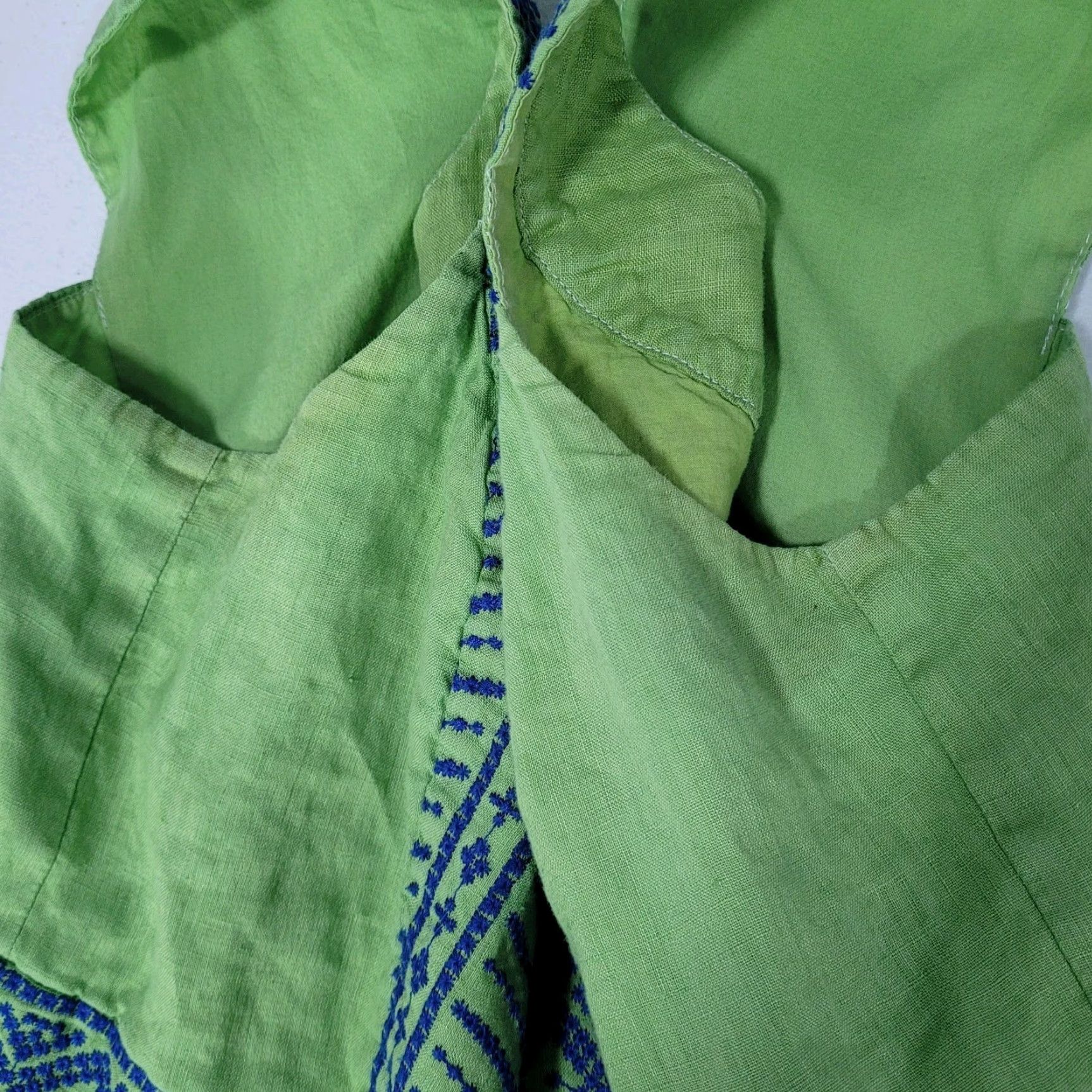 Lands' End Lands' End Green 100% Linen Embroidered Sleeveless Lined Short A-Line Dress 6 Size 28" / US 6 / IT 42 - 6 Thumbnail