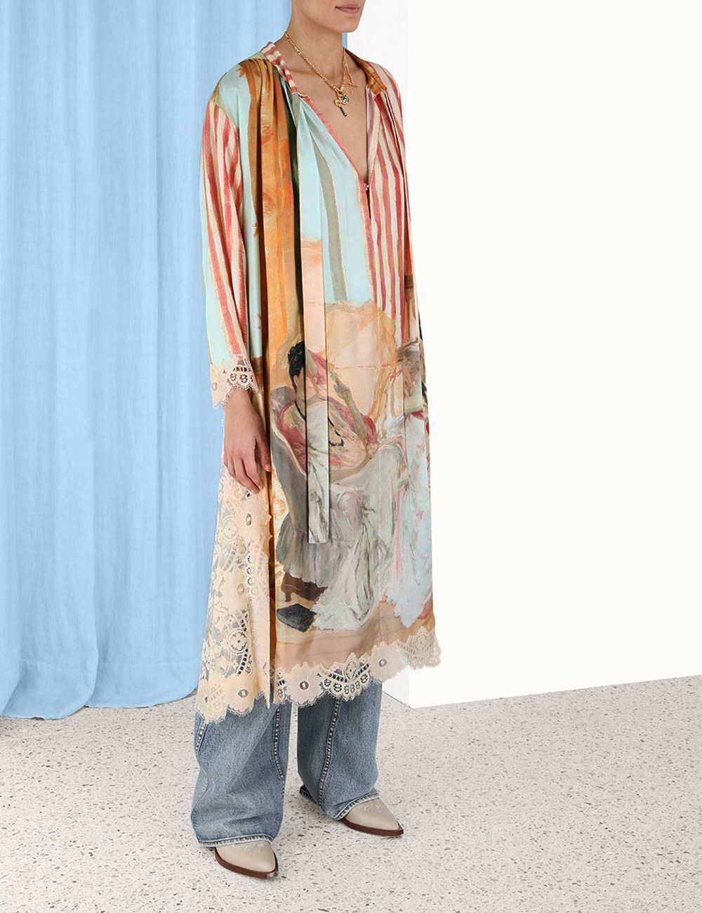 Zimmermann oc11z0225 Luminosity Lace Back Midi Dress in Multicolor Size L / US 10 / IT 46 - 2 Thumbnail