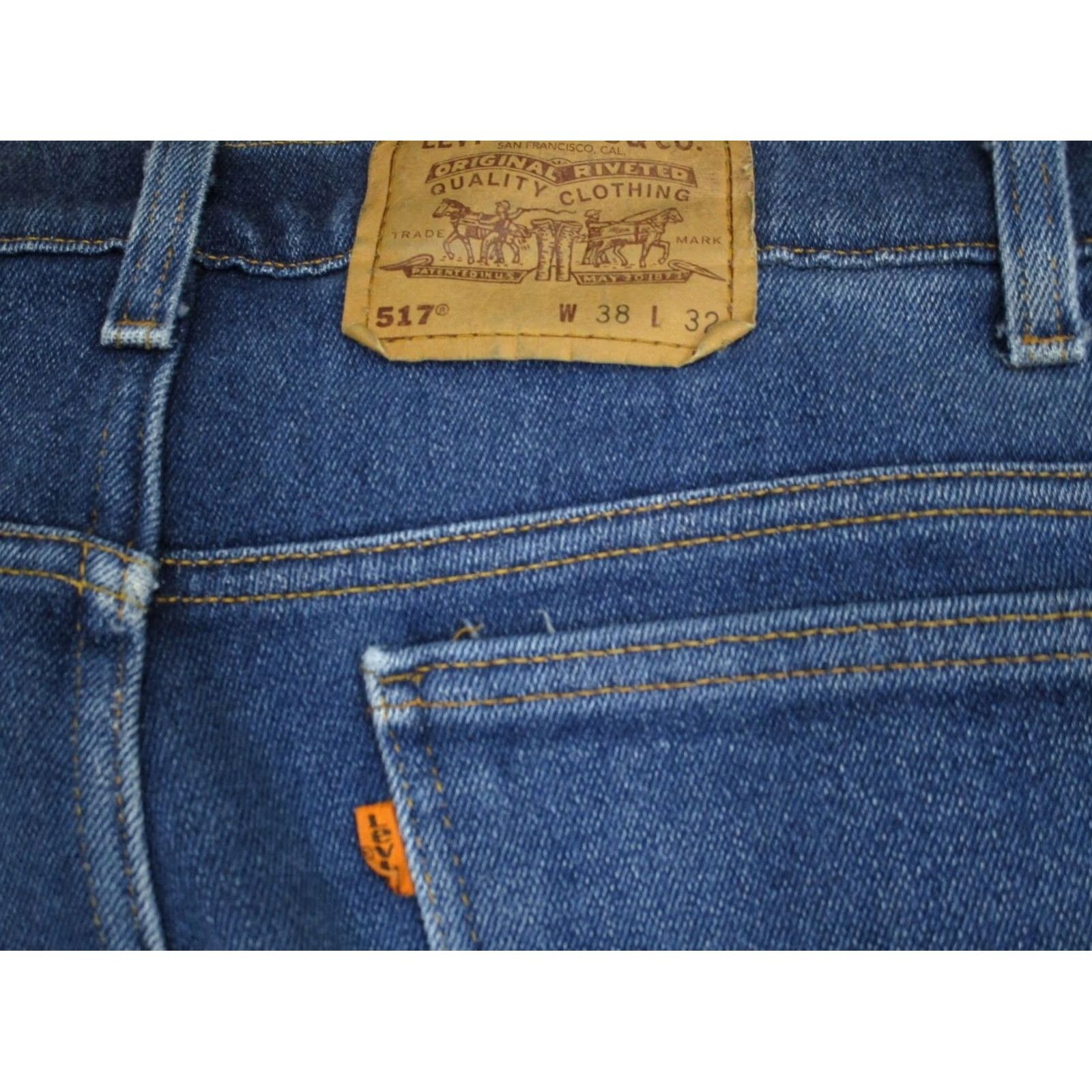Levi's VINTAGE Levi's 517 Jeans Men 517 Bootcut Denim Blue 90s Slim Fit USA 38x30 Pants/Logo/Hemmed Distressed Faded 90s Mens Jeans Size US 38 / EU 54 - 5 Thumbnail
