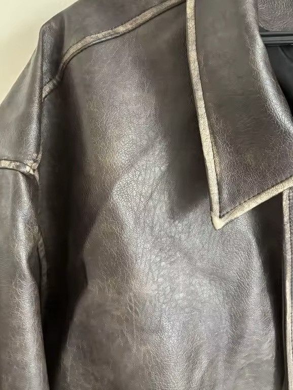 Vintage Distressed Y2k Vintage Retro Style Brown PU Leather Jacket Size M / US 6-8 / IT 42-44 - 5 Thumbnail