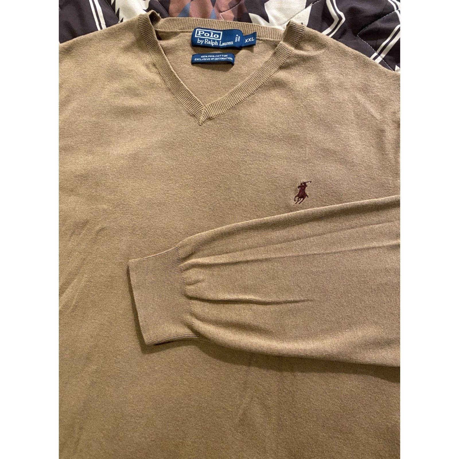 Polo Ralph Lauren VINTAGE Polo Ralph Lauren Sweater Pullover 2XL Men Brown 100% Pima Cotton V-Neck Size US XXL / EU 58 / 5 - 2 Thumbnail