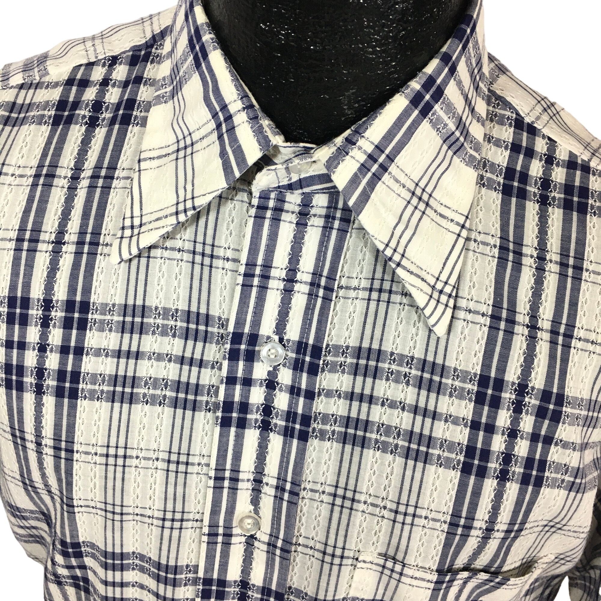 Arrow Vtg Arrow Textured SANFORIZED PLUS Blue White Plaid Shirt Size US L / EU 52-54 / 3 - 2 Thumbnail