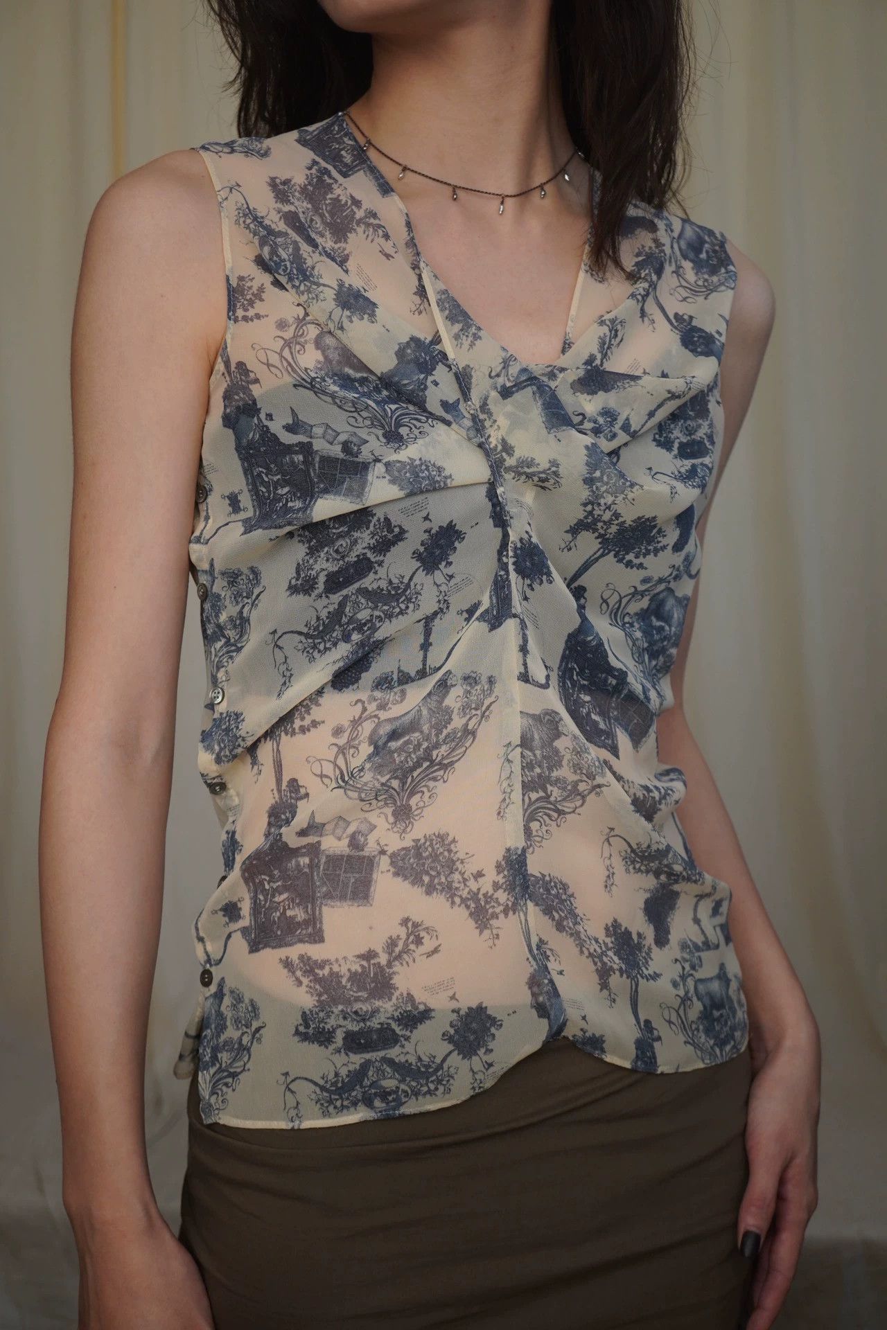 Issey Miyake Issey Miyake 2000s Silk Knot Side-Button Top S (Pink/Blue) Size S / US 4 / IT 40 - 7 Thumbnail