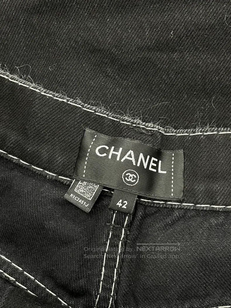 Chanel Chanel 24N black and white logo denim straight trousers Size 27" / US 4 / IT 40 - 4 Thumbnail
