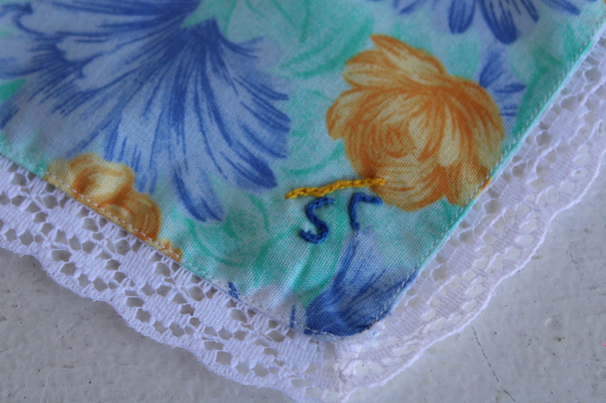 Vintage Vintage 1980s Handkerchief, Cotton Floral Print, Monogrammed Size ONE SIZE - 7 Thumbnail