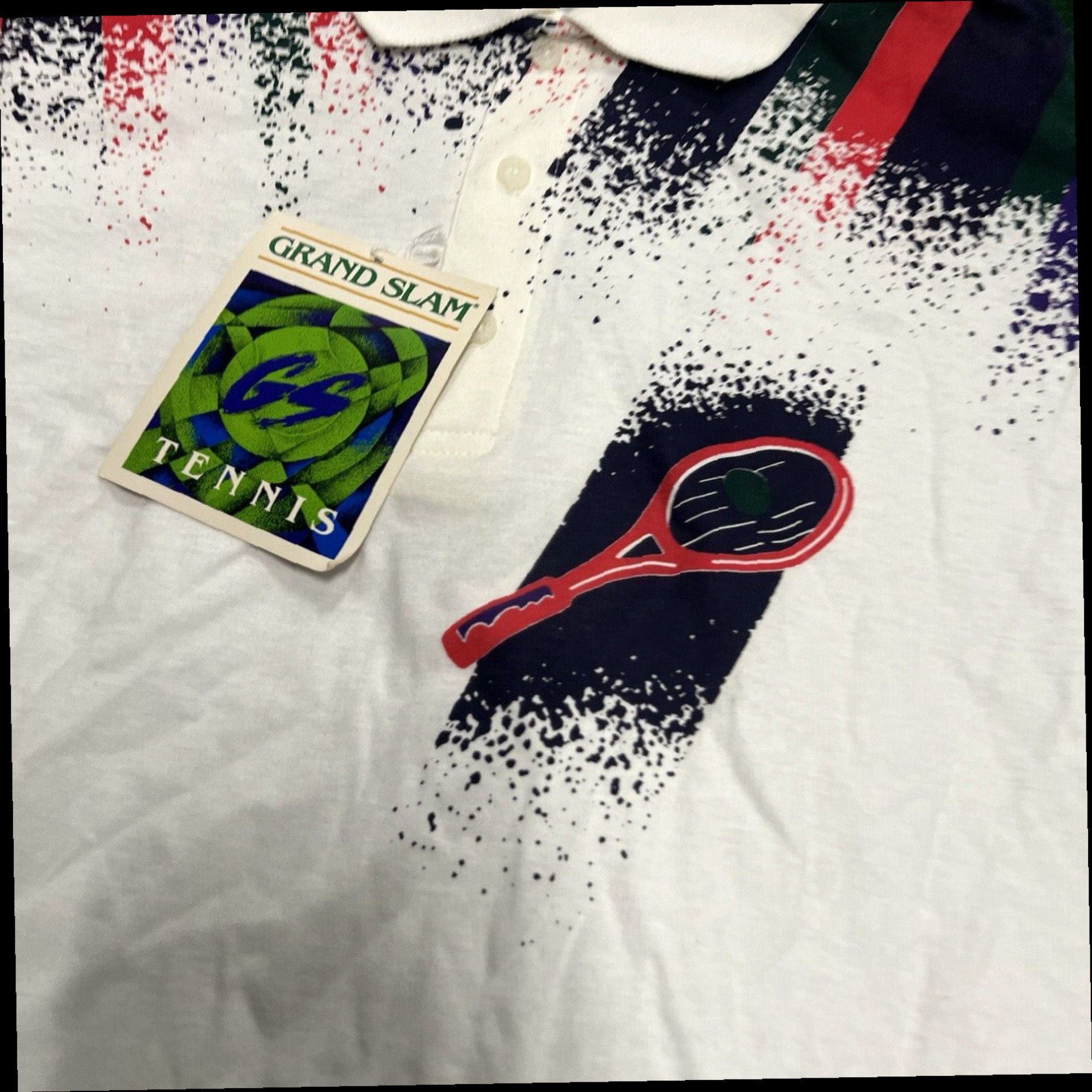 Vintage VTG Grand Slam Men's Polo Jazz Geometric 100% Cotton Blue Red USA Size Large New Size US L / EU 52-54 / 3 - 2 Thumbnail