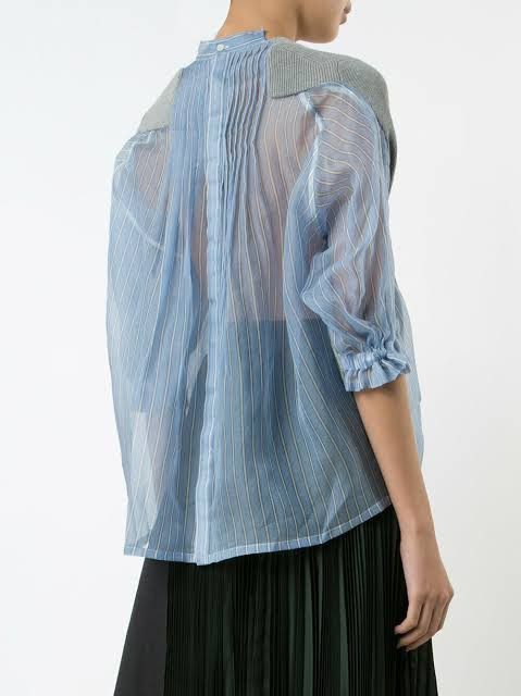 Sacai Sacai - Gray Knit & Blue Striped Organza Sweater Size ONE SIZE - 8 Thumbnail